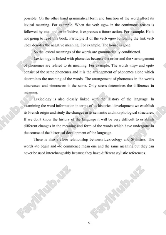angeably because they have different stylistic references. 3. relationships, approaches and subbranches in lexicology the relationship existing between words may be either syntagmatic or paradigmatic. the syntagmatic relationship is found in the context. the context is the minimum stretch of speech which is necessary to bring out the meaning of a word. for example. take tea (чой ичмоқ— пить чай), take tram (трамвайда юрмоқ — exать на трамвае). the paradigmatic relationship is the relations between words within the vocabulary: polysemy, synonymy, antonymy of words etc. there are two approaches to the study of the vocabulary of a language — diachronic and synchronic. synchronic approach deals with the vocabulary as it exists at a given time, at the present time. the diachronic approach studies the changes and the development of vocabulary in the course of time, for example. synchronically the words «help», «accept», «work», «produce» are all of them english words. …
