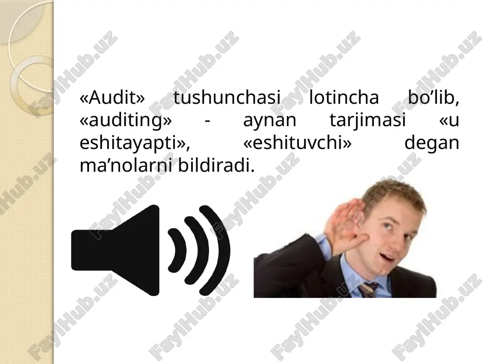 shuntirish xati ma'lumotlarining ishonchliligi tеkshiriladi. bunda quyidagilar aniqlanadi: -hisobotda barcha aktivlar va passivlar aks etilganligi; -hisobot tuzishda barcha hujjatlardan foylanilganligi; -amaldagi mol-mulkni baholash uslubi korxona hisob siyosatida qabul qilingandan qay darajada farq qilishligi; -foyda solig’i va boshqa soliqlar bo’yicha soliqqa tortiladigan baza to’g’ri hisoblanganligi. auditning nazariy asoslari auditorlik faoliyati o’z maqsad va vazifalaridan kelib chiqqan holda belgilangan nazariy asoslariga ega. bu nazariy asoslar quyida keltirilgan postulatlarga asoslanadi: auditorlik tekshiruvi moliyaviy hisobotlar va moliyaviy axborotlar tekshirilishi mumkin bo’lgan ma’lumotlarga asoslanadi degan faraz bilan o’tkaziladi. 2. auditor va mijoz rahbariyati o’rtasida qisqa muddatli kelishmovchiliklar bo’lishi mumkin, ammo uzoq muddatli kelishnmovchiliklarga yo’l qo’yilmasligi lozim. 3. samarali ishlab chiqilgan va o’rnatilgan ichki nazorat tizimi mijoz tomonidan moliyaviy hisobotlarda xato yoki firibgarliklarning oldini olish imkonini beradi. 4. moliyaviy hisobotlarni buxgalteriya hisobining milliy standartlari (bxms)ga asosan tuzilishi ularda keltirilgan ma’lumotlarning to’g’ri va to’liq bo’lishini ta’minlaydi. 5. audit tekshiruvini o’tkazish vaqtida auditor tomonidan, agar aksini tasdiqlovchi ma’lumotlar …