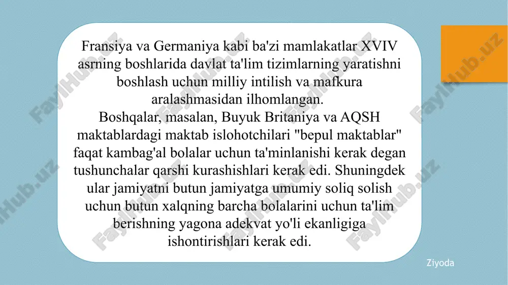 h va yurak uchun, shuningdek, qo'l uchun muhim edi. maʼrifatparvar va fransuz inqilobi islohotchilari quyi tabaqalarning “ozod qilinishi”ga urgʻu bergan boʻlsa, pestalotsi kambagʻallarga oʻzlariga yordam berishni maqsad qilgan. bu ijtimoiy inqilob emas, balki ijtimoiy islohot edi. yulduz e'tiboringiz uchun rahmat ♡ image1.png image2.png image4.jpeg image5.jpeg image6.jpeg image7.jpeg image8.jpeg image9.jpeg image3.png /docprops/thumbnail.jpeg