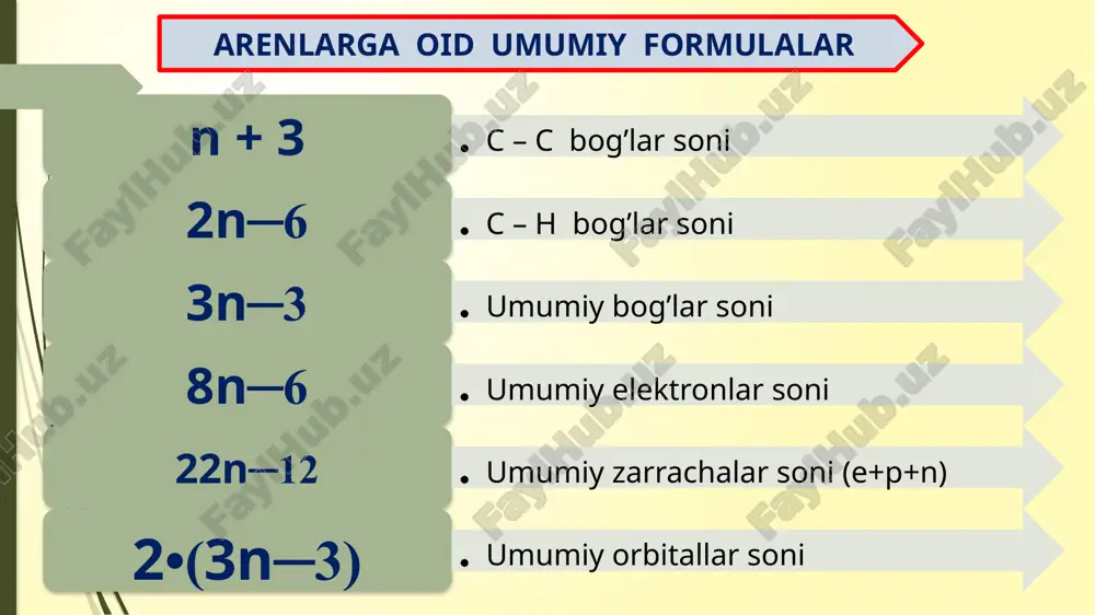 g izomeri, kristall modda 1010c da suyuqlanadi. toshko`mir smolasidan antrotsen bilan birgalikda hosil bo`ladi. fenantrenning tirik organizmlardagi ahamiyati juda katta u asosan tabiatda shifobaxsh o`simliklar tarkibida uchraydigan – steroidlar, gormonlar, d vitamini va biologik aktiv moddalarning asosiy qismini tashkil etadi. fenantrendan olingan ko`pchilik moddalar tilbiyotda ishlatiladi. 34 naftalin galogenlash sulfolash nitrolash reaksiya lariga kirishadi. α – xlor naftalin α – naftalin sulfokislota β – naftalin sulfokislota α – nitro naftalin 35 ko’p halqali arenlar n a f t a l i n ftal angidrid oksidlanishi 36 ko’p halqali arenlar a n t r a t s e n oksidlanishi a n t r a x i n o n antraxinon sariq kristall modda, 286°c da suyuqlanadi. u alizarin bo'yoq moddasini olishda asosiy xomashyo hisoblanadi. 37 a l i z a r i n ko’p halqali arenlar alizarin – qizil rangli kristall modda bo`lib, 2900 da suyuqlanadi. alizaringa al(oh)3 qo`shilsa – …