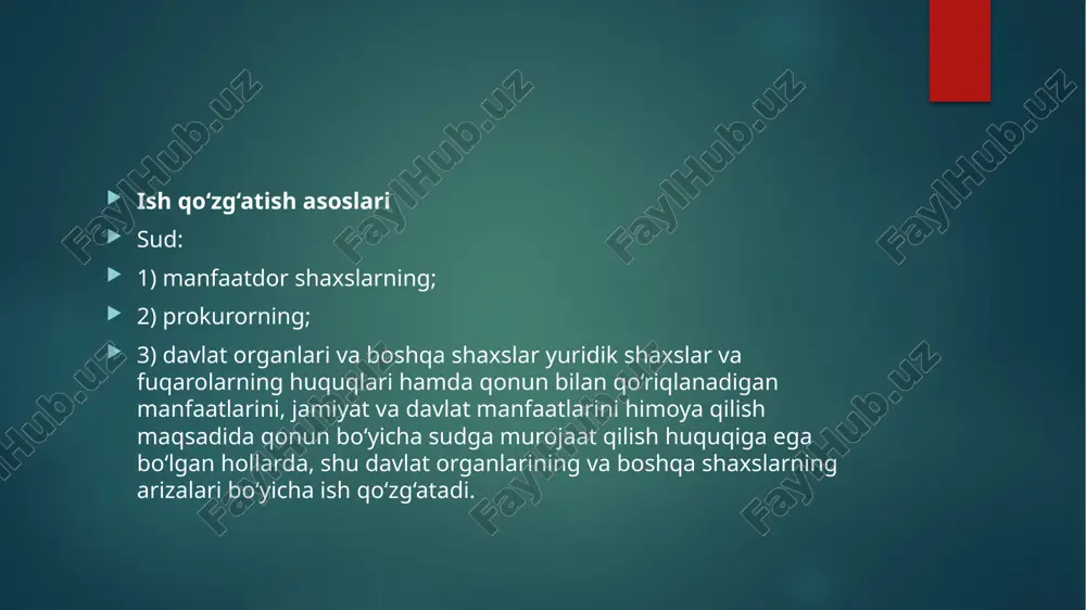 si notariusining xatti-harakatlarini qonunga hilof deb topish to‘g‘risidagi arizasi va unga ilova qilingan hujjatlar arizachiga qaytarilsin. arizachi tomonidan ariza berishda to‘langan ba’zaviy hisoblash miqdorining 1 baravari miqdoridagi davlat boji qonun hujjatlarida belgilangan tartibda qaytarilsin. ajrim nusxasi ishda ishtirok etuvchi shaxslarga yuborilsin. mazkur ajrim ustidan shikoyat berilishi(protest keltirilishi) mumkin. sudya a.ro‘ziyev arizaning (shikoyatning) kodeksning 128-moddasida belgilangan shakli va mazmuniga rioya qilinmagan bo‘lsa; o‘zaro bog‘liq bo‘lgan bir nechta talab birlashtirilgan bo‘lib, ularning ayrimlari ma’muriy sudga, boshqalari esa fuqarolik ishlari bo‘yicha sudga yoki iqtisodiy sudga taalluqli bo‘lsa; ariza (shikoyat) imzolanmagan bo‘lsa yoki uni imzolash huquqiga ega bo‘lmagan shaxs yoxud mansab mavqeyi yoki familiyasi, ism-sharifining bosh harflari ko‘rsatilmagan shaxs tomonidan imzolangan bo‘lsa javobgar va uchinchi shaxslarga arizaning (shikoyatning) va unga ilova qilingan hujjatlarning ko‘chirma nusxalari yuborilganligini tasdiqlovchi dalillar taqdim etilmagan bo‘lsa; davlat boji va pochta xarajatlari belgilangan tartibda hamda miqdorda to‘langanligini tasdiqlovchi hujjatlar taqdim etilmagan bo‘lsa, davlat boji to‘lashni kechiktirish, bo‘lib-bo‘lib to‘lash mumkinligi qonunda …