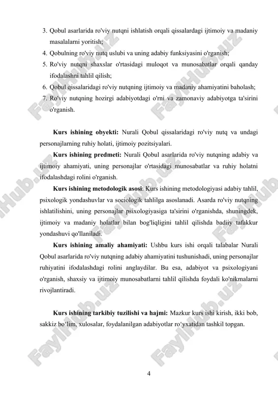 oniyatiga ega bo‘ladi. ro‘viy nutq shuningdek, personajlar o‘rtasidagi muloqot va munosabatlarni yanada chuqurlashtiradi. asarlarning psixologik jihatlarini yoritishda ro‘viy nutq juda katta ahamiyatga ega. nurali qobulning asarlarida ro‘viy nutqning ishlatilishi o‘ziga xos tarzda rivojlanadi. u ro‘viy nutqni o‘zining shaxsiy yondashuviga moslashtirgan va personajlarning ruhiy kechinmalarini ular bilan birga ko‘rsatishga muvaffaq bo‘lgan. uning asarlarida personajlar ruhiyatining tahlil qilinishi, jamiyatdagi ijtimoiy va madaniy o‘zgarishlar bilan bog‘liq bo‘lgan savollarni ko‘taradi. ro‘viy nutq orqali jamiyatda yuz berayotgan o‘zgarishlar, yangi qadriyatlar va normativlar, shuningdek, bu o‘zgarishlarga qarshi kurashayotgan ijtimoiy guruhlar va individlar ko‘rsatiladi. qobulning asarlarida ro‘viy nutqning badiiy jihatlari bilan birga, uning ijtimoiy ahamiyati ham alohida ta'kidlanadi. bu ro‘viy nutq orqali o‘quvchiga jamiyatdagi ijtimoiy qatlamlar o‘rtasidagi qarama-qarshiliklar, an'anaviy qadriyatlar va zamonaviy hayotning o‘zaro bog‘liqligi ochib beriladi. qobul asarlarida ro‘viy nutq shaxslar o‘rtasidagi ichki ziddiyatlarni va o‘zaro munosabatlarni aks ettirishda ham samarali vosita sifatida ishlatilgan. uning asarlarida personajlar o‘rtasidagi muloqotlar va hissiy bog‘lanishlar, ichki holatlarning ifodalanishi orqali, …