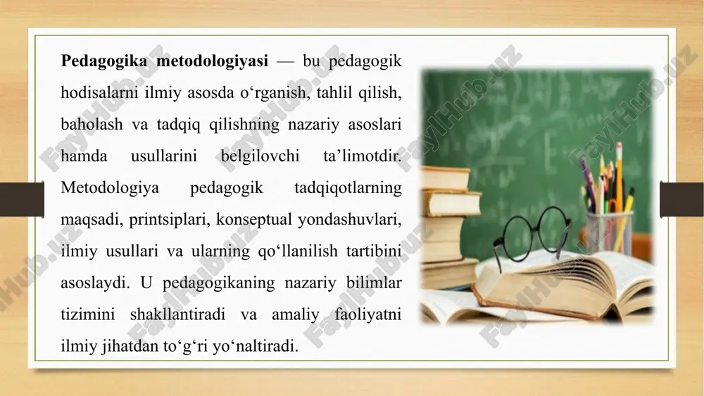 . har qanday tadqiqotda analiz va sintez uzviy aloqada bo‘ladi. taqqoslash — o‘rganilayotgan hodisalar orasidagi o‘xshashliklarni va farqlarini o‘rnatish. umumlashtirish — hodisa va jarayonlarning umumiy jihatlarini ajratish. tadqiqotni umumlashtirish. hodisalarni bir-biri bilan taqqoslash natijasida tadqiqotchi hodisalarni umumiy jihatlarini topib va u asosida bir fikriy guruhga birlashtiradi. modellashtirish — hodisa va jarayonlarni real va ideal modellar yordamida tadqiq qilish. induksiya, deduksiya — amaliy yo‘llar bilan olingan ma’lumotlarni umumlashtiruvchi mantiqiy metodlar. induktiv metod xususiy fikrlardan umumiy xulosalarga borishni, deduktiv — umumiydan xususiy xulosalar chiqarishni ifodalaydi. intervyu respondent e’tiboriga turkum savollarni havola etish orqali, uning tadqiq etilayotgan muammo yoki umumiy muammoning biror jihatini yorituvchi hodisaga nisbatan munosabatini o‘rganilishidir. anketa metodi tizimli savollar asosida respondentlar bilan muloqotni tashkil etishga asoslanadi, ushbu metod yordamida pedagogik kuzatish va suhbat jarayonida to‘plangan dalillar boyitiladi. matematik-statistik tahlil metodi - pedagogik tadqiqot, tajriba-sinov ishlarining amaliy natijalarini ma’lum bir maqsad asosida tizimli o‘rganish, umumlashtirish va amaliy natijalarning haqqoniyligini baholash maqsadida …