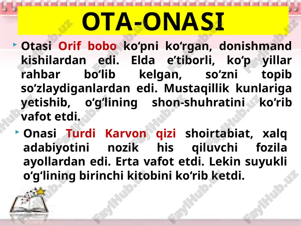 lar tuproqqa cho`kkan edi tiz” – deya nimani ifodalaydi? 3. “sohibqiron” dramasida a. temurning o`z dushmanlari gunohgini ham kechira oladigan shaxs ekanligi kimning timsoli orqali ifodalangan? 4. amir temurning haddidan oshgan kimsalarni ayovsiz jazolashi qaysi timsol orqali ifodalangan? 5. amir temurning ezgu amalli kishilarni taqdirlashi kimlar orqali ochib berilgan? 6. “sohibqiron” dramasida: “bizning uchun ulkan zamin shatranj taxtasi”, - degan kim? 7. “sohibqiron” dramasidagi buqalamun kim? 8. “sohibqiron” dramasida amir temur bilan shatranj o`ynaydigan yigit kim edi? 9. amir temur sulton boyazidni qanday yo`l bilan tahlikaga soladi? 10. amir temur davlatni tutib turuvchi tayanchlar deb nimani aytadi? bilimingizni sinang! e’tiboringizdan xursandmiz! image1.jpeg audio1.wav image2.jpeg image3.jpeg image4.jpeg image5.jpeg image6.jpeg image7.jpeg image8.jpeg image9.gif image10.jpeg image11.jpeg image12.jpeg image13.png image14.jpeg image15.jpeg image16.gif image17.jpeg image18.jpeg image19.jpeg image20.jpeg image21.jpeg image22.jpeg image23.jpeg image24.jpeg image25.jpeg image26.jpeg image27.jpeg image28.jpeg image29.jpeg image30.jpeg image31.jpeg image32.jpeg image33.gif /docprops/thumbnail.jpeg