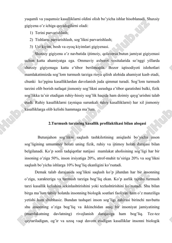 iq bir insoniyat jamiyatining (mamlakatning davlatning) rivojlanish darajasiga ham bog’liq. tez-tez qaytariladigan, og’ir va uzoq vaqt davom etadigan kasalliklar insonni biologik soati yurishini tezlatishga olib keladi. inkor qilib bo’lmaydigan tibbiy statistika shuni ko’rsatadiki, 30 yoshda ham yosh bo’lmasligi, sog’lom odam esa o’zining 50-60 yoshida ham yoshday bo’lishi mumkin. ko’p kasalliklar jumladan ruhiy tushkunlik ta’siri ostida yuzaga keladigan kasalliklar ta’sirida insonlarning erta qarishi yoki vafot etishi ma’lum. bunday salbiy holatlar tasodif emas, o’z sog’ligi holatini bilmaslik, unga e’tiborsizlik va oddiy elementar ehtiyotsizlik ham sabab bo’lishi mumkin. inson ko’p holda kasallikni ehtiyotsizlik, ba’zan eng oddiy bilimlarni etishmasligi, hamda o’z sog’ligiga mutloqa e’tiborsiz munosabati oqibatida orttiradi. shifokor tadqiqotchilarning qayd qilishicha insonlardagi ko’pchilik kasalliklar vijdonga, poklikka, g’ururga qarshi harakatlar, oddiy nomardlik, yolg’ondan iborat turmush, adolatsiz ishlarda faol ishtirok etish bilan to’g’ridan-to’g’ri aloqadordir. qadimgi shifokorlarning qayd etishiga kasallik ko’pincha kam harakatli, g’azabdor, hasadguy, tushkun insonlarda hosil bo’ladi. xuddi shunday tadqiqotlarning guvohlik berishicha har xil turdagi …