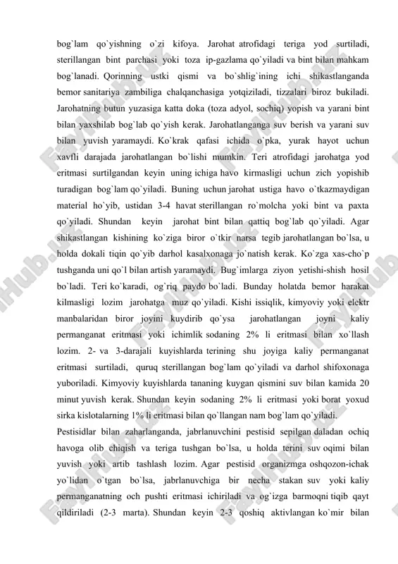 permanganatning och pushti eritmasi ichiriladi va og`izga barmoqni tiqib qayt qildiriladi (2-3 marta). shundan keyin 2-3 qoshiq aktivlangan ko`mir bilan yarim stakan suv, so`ngra surgi (20 g taxir tuzning 0,5 stakan yeuvdagi eritmasi) ichiriladi. nafas olish susayganida novshadil spirti qidlatiladi, nafas olish to`xtaganida sun'iy nafas oldiriladi. chang va zaharli gazlar ta'siri natijasida zaharlanish kishiga hid sezish va xis etish organlarini qo`zg`atadi, shuningdek, umumiy holsizlanish paydo bo`ladi. zaharlanishni eng birinchi belgilaridan bosh og`rishi, ko`ngil aynishi, boshda og`irlik va quloqda shovqin paydo bo`lishi, bosh aylanishi va yurak urishining tezlashishidir. zaharlangan odamning zaharlangan muhitda bo`lishining davom etishi uni yana ham holsizlantiradi, uyhuga tortadi, nafas olishi uzuh-uzuh bo`ladi, tomir tortishi paydo bo`ladi va nafas olish markazining falajlanishidan o`lim yuzaga keladi. jabrlanuvchida zaharlanish alomatlari paydo bo`lishi bilan uni toza havoga olib chiqish, sovuq kompressni boshiga qo`yish va novshadil spirtini hidlatish lozim. yuzaki sust nafas olishda yoki u to`xtaganda sun'iy nafas oldiriladi. zaharlanganda birinchi navbatda nafas …