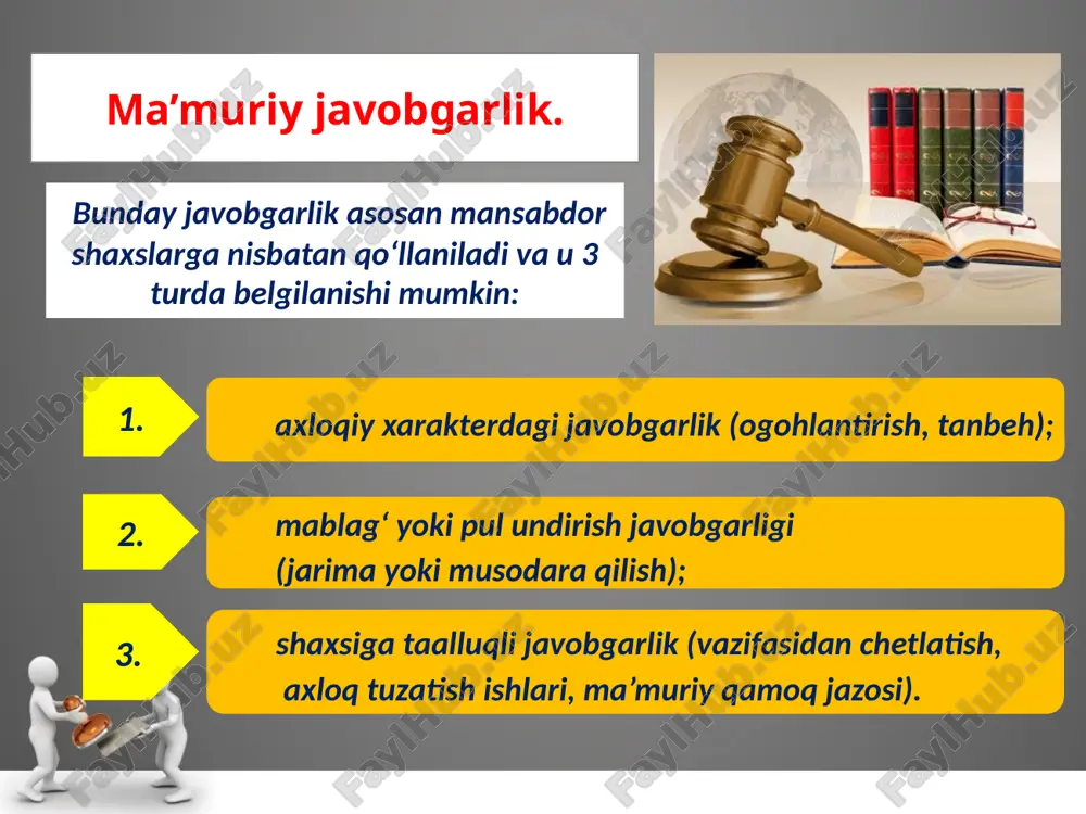 hlantirish tizimlari, jarayonlarni mexanizatsiyalash va boshqalar kiradi. kasb kasalliklarini kamaytiradigan chora-tadbirlar. bunga qo‘shimcha himoyalovchi va muhofaza qiluvchi to‘siq qurilmalarni o‘rnatish, muhofaza qilishning avtomatik turkumlarini qo‘llash, masofadan turib boshqariladigan asboblarni joriy qilish, ogohlantirish tizimlari, jarayonlarni mexanizatsiyalash va boshqalar kiradi. ish sharoitini yaxshilashga qaratilgan chora-tadbirlar. bunga ish joylarini yoritish, sanitariya-maishiy xizmat ko‘rsatish xonalari holatini yaxshilash, maxsus kiyim, bosh va oyoq kiyimlari bilan o‘z vaqtida ta’minlash, mehnatni muhofaza qilish xonalarini, ko‘rgazmali qurollarni tashkil qilish va boshqalar kiradi. foydalanilgan adabiyotlar: qudratov, t.g’aniev, o’. yuldashev, g’.yo. yormatov, n. xabibullaev, f.d xudoev. «hayot faoliyati xavfsizligi» maruzalar kursi. toshkent 2005 y yuldashev o.r., sapaev sh.m., va boshqalar «hayot faoliyati xavfsizligi» fanidan amaly mashg’ulotlar. o’quv qo’llanma. toshkent 2010 y т.в. гитун, а.г елисеев и др. «экстремальная медицина» полный справочник. москва 2006 г. о.р юлдашев, о.т хасанова и др. «аварийно-спасательные раьоты» учебное пособие. ташкент 2008 г. image2.jpeg image3.jpeg image4.jpeg image5.jpeg image6.jpeg image7.jpeg image8.jpeg image9.jpeg image10.jpeg image11.jpeg image12.jpeg image13.jpeg image1.jpeg