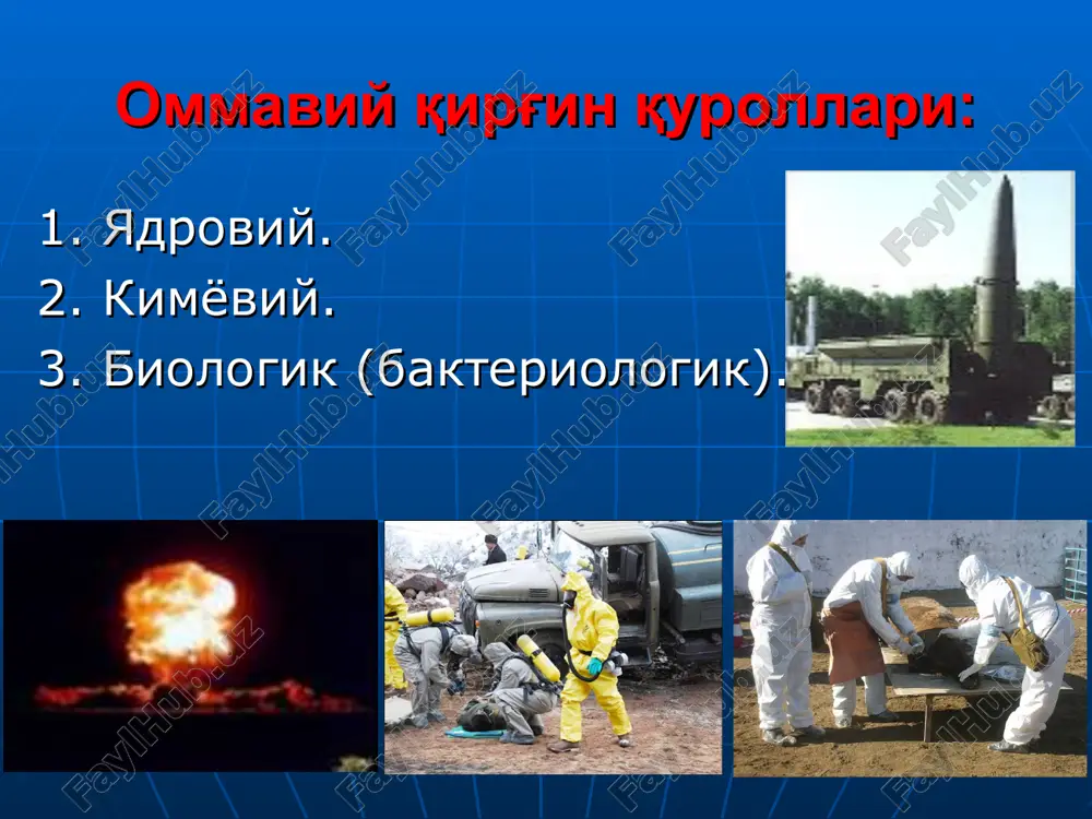 амини аниқлаш орқали; даҳан билан қош суяги орасидаги масофани ўлчаш орқали. биринчи усул билан 5 хил ўлчамда ишлаб чиқарилади. 0-ўлчам 63смгача 1-ўлчам 63,5-65,6 см 2-ўлчам 66-68 см 3-ўлчам 68,5-70,5 см 4-ўлчам 71 смдан юқори иккинчи усул билан 3 хил ўлчамда ишлаб чиқарилади: 1-ўлчам 99 – 109 мм гача; 2-ўлчам 109 – 119 мм гача; 3-ўлчам 119 мм дан катта. респираторлар: асосан нафас олиш органларини радиоактив ва механик чангларидан ҳимоя қилади. ҳозирги вақтда р-2, р-2д, ру-60м ва шб-1 "лепесток" респераторлари кенг қўлланилмоқда. 3 хил ўлчамда ишлаб чиқарилади. матоли ниқоблар: нафас органларини радиоактив ва биологик моддалардан ҳимоя қилади лекин заҳарли моддалардан сақлай олмайди. пахта-докали боғлагич: бунинг учун 100x50 см ли дока олиниб, ўртасига эни ва бўйи 20x30 см ва қалинлиги 1-2 см қилиб пахта солинади, сўнг у дока билан ўралади. доканинг учларини 35 см дан кесиб боғич уланади, боғлам энгак, оғиз ва бурун беркиладиган қилиб тикилади. нафас аъзоларини ҳимоялаш учун юқорида кўрсатилган …