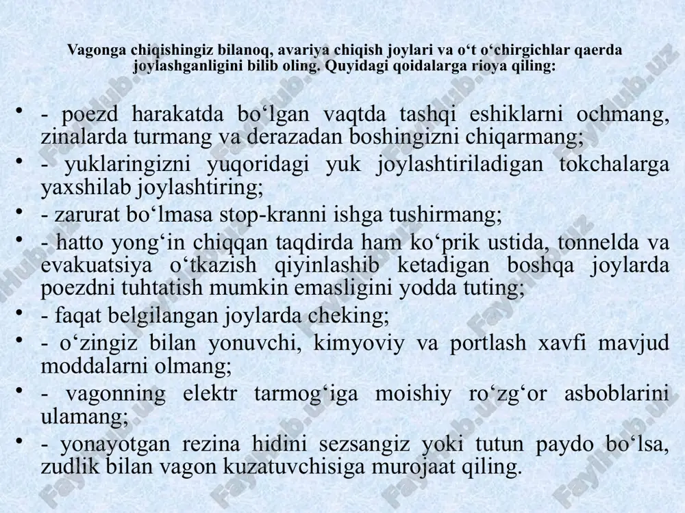 faqat qutqaruv vositasi tomon suzing; - qutqaruv vositasiga chiqqandan so‘ng cho‘kayotgan kemadan kamida 100 metr masofaga suzish zarur. kimyoviy va radiatsiyaviy xavfli korxonalardagi halokatlar. kimyoviy avariya – bu ishlab chiqarishdagi texnologik jarayonlarning buzilishi, quvur o‘tkazgichlar, sig‘imlar, qo‘riqlanadigan omborxonalar transport vositalarining shikastlanishi natijasida odamlarning sog‘lig‘i va hayoti uchun, biosfera faoliyati uchun zararli bo‘lgan kimyoviy xavfli moddalarning chiqib ketishidir. avariya tug‘diruvchi kimyoviy xavfli moddalar (akxm) – asosan xlor, ammiak, fosgen, sinil kislotasi, qorg‘oshinli angidrid va boshqalarning yirik zaxiralari kimyo, sellyuloza-qog‘oz va qayta ishlash kombinatlari mineral o‘g‘itlar, qora va rangli metallurgiya zavodlari, shuningdek, muzlatuvchi kombinatlar, pivo zavdlari, qandolatchilik fabrikalari, sabzavot bazalari va suv stansiyalarida mavjud. kimyoviy avariyaning insonlar va hayvonlar uchun organizm me’yoriy hayot faoliyatining buzilishi va kelgusida genetik oqibatlar keltirib chiqarishi mumkinligi bilan belgilanadi. ma’lum sharoitlarda esa organizmga kimyoviy moddalarning nafas yo‘llari, teri, shillik pardalar, yaralar orqali va oziq-ovqat bilan birga tushishi hatto o‘limgacha olib kelishi mumkin. kimyoviy avariyalarda qanday harakat qilish …