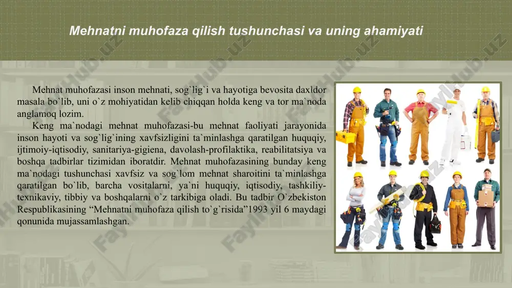 mal qilishdagi kamchiliklar va ushbu qoidalarning buzulishlari hakida hamda xavfsiz va sog‘lom ish sharoitlarini ta’minlash uchun zaruriy choralarni ko‘rish yuzasidan boshqarma va tashkilotlarning rahbarlariga ko‘rsatmalar beradi. agar berilgan ko‘rsatmalar bajarilmay, mehnat muhofazasi qoida va normalari jiddiy ravishda buzilayotgan bo‘lsa, nazorat organlari ishlayotgan ob’ekt va qurilmalarning, inshootlarning ishini to‘xtatib qo‘yishi, o‘z vazifasiga sovuqqonlik bilan qarayotgan rahbar xodimlarni ma’muriyat tartibida jazolash yoki lavozimidan chetlatish haqida yuqori tashkilot ma’muriyatiga ko‘rsatma berishi, xavfsizlik texnikasi qoidalarini buzganlik uchun aybdorlarga jarima solish mumkin. mehnat muhofazasi bo‘yicha jamoatchi inspektorlar tashkilotlarda va ish joylarida ish vaqti, dam olish kunlari, tanaffuslar, ayollar va o‘smirlar mehnatini muhofaza qilish to‘g‘risidagi mehnat qonunlariga rioya qilinishini, ish joyida ishchilar bilan xavfsizlik texnikasi bo‘yicha yo‘l-yo‘riqlarni o‘z vaqtida va tushunarli qilib o‘tkazilishini, baxtsiz xodisalarning oldini olish va ishlab chiqarishda bo‘ladigan shikastlanishlarni kamaytirish borasidagi tadbirlarning bajarilishini nazorat qiladilar. tashkilotlar va korxonalarning ma’muriy-texnik xodimlari , mexnat muhofazasi qoidalarini buzganligi uchun, xavfsizlik texnikasi va ishlab chikarish sanitariyasi yuzasidan …