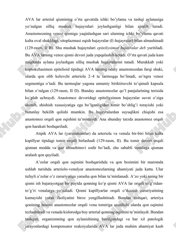 g tuzilishi bir-biridan farq qiladi. tananing pastki qismidagi venalarda qon o’z og’irligi kuchini yengib harakatlanadi va bu holat venalar devorida mushak elementlarining kuchli rivojlanishini, hamda ularda klapanlar bo`lishini taqozo qiladi. tananing yuqori qismidagi venalarda esa, qon o’z og’irlik kuchi bilan harakat qilganligi tufayli ularning devori ancha yupqa va mushak elementlari kam bo’ladi. qon oqishi xususiyatlariga ko’ra ba’zi a’zolar (miya pardalari, ko’zning to’r pardasi, qon yaratuvchi a’zolar, yo’ldosh) ning venalarida mushak elementlari mutlaqo bo’lmaydi. devorida mushak elementlarining rivojlanish darajasiga qarab venalar ikki tipga bo’linadi: 1) mushaksiz venalar; 2) mushakli venalar. mushakli venalar o’z navbatida yana uch gruppaga bo’linadi: 1) mushak elementlari kuchsiz taraqqiy etgan, 2) mushak elementlari o’rtacha taraqqiy etgan va 3) mushak elementlari kuchli taraqqiy etgan venalar. mushaksiz yoki tolali tipdagi venalar (venae fibrotypicae). bularga qattiq va yumshoq miya pardalari, ko’zning to’r pardasi, suyak, taloq va yo’ldosh venalari kiradi. miya pardalari va ko’zning to’r pardasi venalari qon bosimiga mos ravishda …