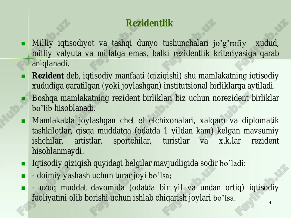 alaydi.  3. daromadlarni birlamchi taqsimoti hisobi  bu hisobda rezident institutsional birliklarning ishlab chiqarishdan va mulkdan olgan birlamchi daromadlarini sektorlar o’rtasidagi taqsimoti ifodalanadi.  4. daromadlarni ikkilamchi taqsimoti hisobi  bu hisobda mamlakatga yil davomida tushgan tushumlar va joriy transfertlar natijasida mavjud bo’lgan daromadni hosil bo’lishi jarayoni aks ettiriladi. 10  5. daromadlardan foydalanish hisobi  bu hisobda mavjud daromadlarni provard iste’mol va jamg’arishga taqsimlash operatsiyalari aks ettiriladi.  6. kapital sarflar hisobi  bu hisobda rezident institutsion birliklarning yil davomida sotib olgan nomoliyaviy aktivlari (asosiy fondlari) va mavjud asosiy fondlarni jamg’arish va transfertlar hisobiga o’zgarishi jarayonlari aks ettiriladi.  7. moliya hisobi  bu hisobda sektorlararo moliya-kredit munosabatlaridagi o’zgarishlar aks ettiriladi.  8. tashqi dunyo sektorining hisoblari:  - joriy operatsiyalar hisobi;  - kapital sarflar hisobi;  - moliya hisobi.  bu sektor hisoblarida norezidentlarning rezidentlar bilan bo’lgan operatsiyalarning holati aks ettiriladi. 11 yalpi ishlab chiqarish va …