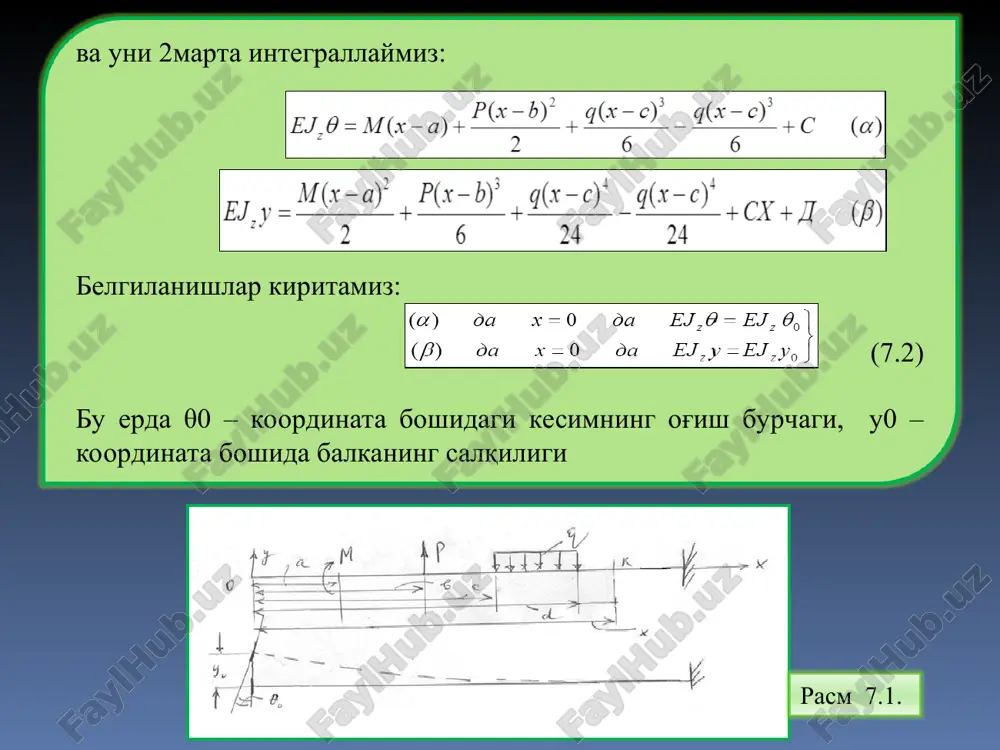 universal tenglama. egilgan o‘qning boshlang‘ich parametrlar orqali ifodalangan tenglamasi. - Page 4