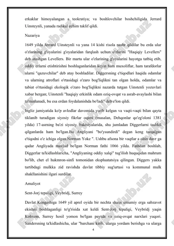 shlaganligi to'g'risida xat keldi sent-jorj tepaligi, veybridj yaqin kobxem, surrey hosil yomon bo'lgan paytda va oziq-ovqat narxlari yuqori. sandersning ta'kidlashicha, ular "barchani kirib, ularga yordam berishga va ularga go'sht, 5 ichimlik va kiyim-kechak va'da qilishni" taklif qilishgan. ular hammasini pastga tushirishni niyat qilishgan to'siqlar va mahalliy aholining kelib, ular bilan ishlashiga sabab bo'ladi. ular o'n kun ichida ularning soni bir necha mingga teng bo'lishini da'vo qilishdi. "ularning qo'llarida biron bir dizayn bor deb qo'rqishadi." xuddi shu oyda diggers o'zlarining eng mashhur risolasi va manifestini "haqiqiy levellers standard advanced" deb nomlashdi. djeygerlar tepaligida aynan qaerda bo'lganlar - munozarali masala. sandersning ta'kidlashicha, ular "campe close-ning yonidagi tepalikning o'sha tomonida" ishlagan. biroq jorj grinvud qazish mashinalari "avliyo jorj tepaligining o'zi foydasiz yon bag'irlarida emas, balki byfleet yo'lidagi silvermere fermasining yaqinida joylashgan" deb taxmin qildi. mahalliy yer egalarining buyrug'i bilan yangi model armiya, janob tomas feyrfaks, o'z askarlari bilan belgilangan tartibda etib kelib, uinstenli …