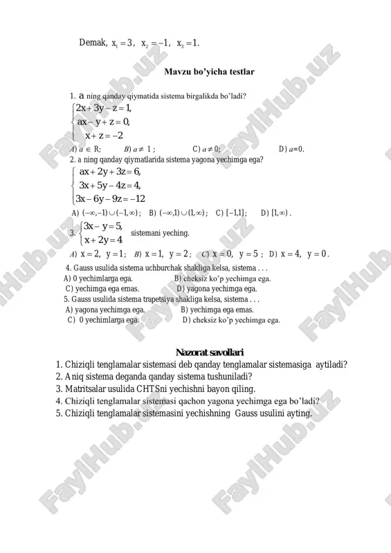 chtsni yechishning gauss va matritsa usullari - Page 4