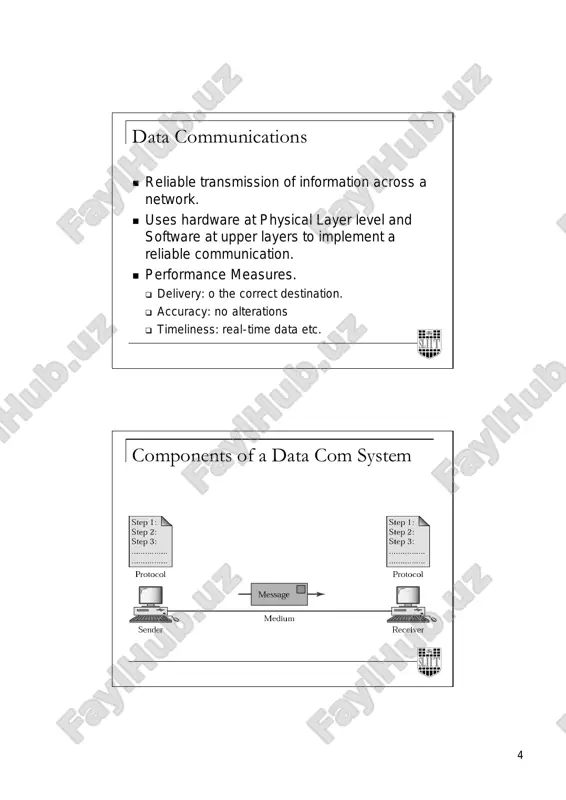 er data link layer functions n the dll is responsible for transmitting frames from one node to another. this is a hop to hop process. n this layer makes the physical layer appear error free to the upper layer. n the major duties included are q framing q physical addressing. q flow and error control q access control 19 illustration of a hop-to-hop delivery the network layer 20 network layer functions n the network layer is responsible for the delivery of packets from the original source to the final destination. this again is a hop to hop process. n if the two systems are connected to the same link, there is no need of a network layer since we know where it has to be delivered. n addressing and routing are the major operations in this layer. illustration of source to destination delivery of a packet 21 example of network …