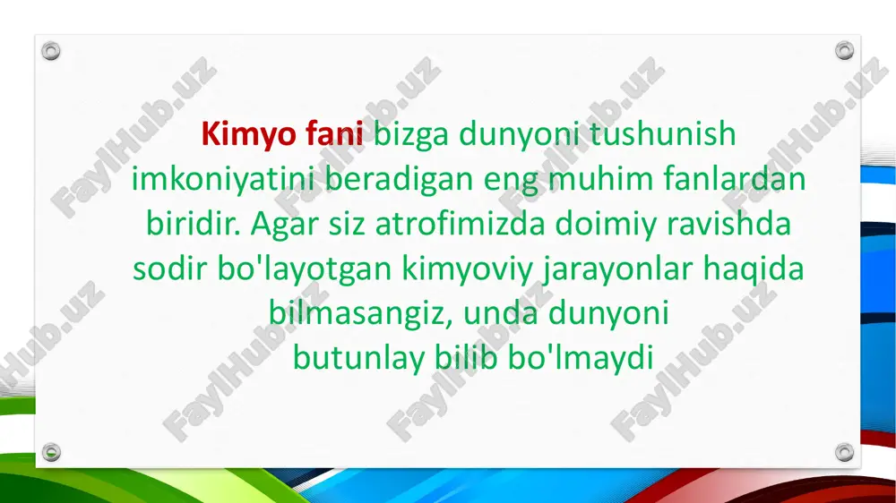 i va ekologik to'lovlarni hisoblaydi. atmosfera havosini ifloslantiruvchi manbalar, chiqindi suvlar, chiqindilarni inventarizatsiya qiladi, chang va gaz tozalash inshootlarini sinovdan o'tkazadi va pasportlarini tuzadi. xom ashyo, oraliq mahsulotlar va oziq-ovqat mahsulotlari, suv sifatini kimyoviy ekspertizadan o'tkazadi. ishlab chiqarishdagi kimyoviy jarayonlarni nazorat qilish vazifasini bajaradi ekolog- kimyogarlar ishlashi mumkin: : kimyo, metallurgiya, biokimyoviy, farmatsevtika, tibbiyot, veterinariya, oziq-ovqat, elektron, parfyumeriya va kosmetika profilidagi ilmiy-tadqiqot institutlari, analitik laboratoriyalar, korxona va firmalarning ilmiy markazlarida ishlaydi; sanitariya-epidemiologiya, sertifikatlashtirish, ekspertiza va tahliliy laboratoriyalarda ekologik nazorat, atrof-muhit ekspertizasi va monitoringi muassasalari va xizmatlari. m.v. lomonosov shunday degan edi: "shifokor kimyo bo'yicha qoniqarli bilimsiz mukammal bo'lolmaydi". bu so'zlar bugungi kunga tegishli. kimyo nazariy va klinik tibbiyot fanlarini o'rganish uchun asosdir. tibbiyot va sog'liqni saqlash uchun kimyoning o'rni dori vositalari, tibbiy materiallar, asboblar sintezida, shuningdek diagnostika va davolashda ayniqsa muhimdir. shifokor – bu kasalliklarning oldini olish va davolashda, inson tanasining normal faoliyatini ta'minlashda o'z mahorati, bilim va tajribasidan foydalanadigan …