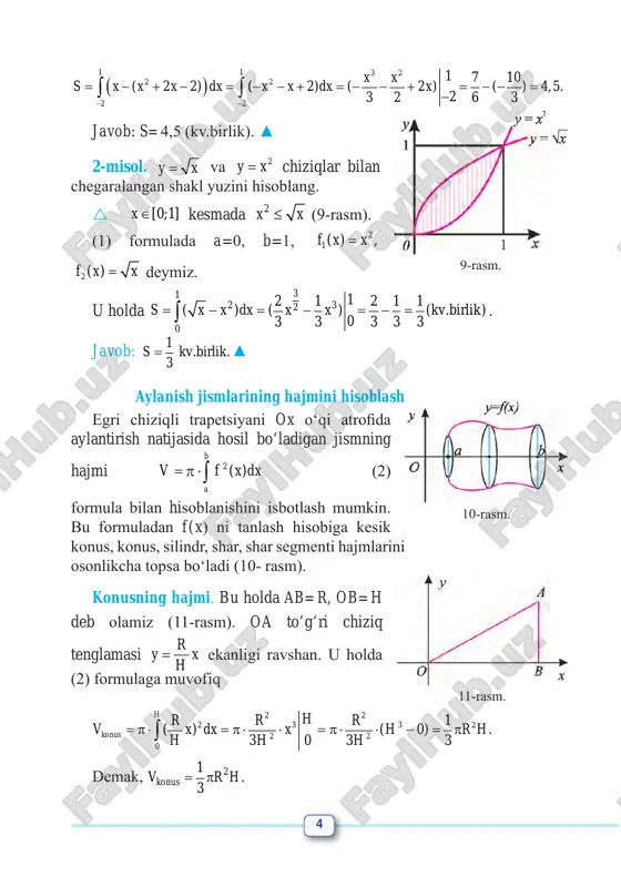 r     = π ⋅ ⋅ − + = π − + = π ⋅ − ⋅ + ⋅ = − π ⋅ ⋅ + π ⋅ ⋅ = π ⋅ − + = π       ∫ ∫ ∫ 3 2 3 2 2 2 2 0 0 0 2 12 ( ) 2 2 2 2 ( 1) . 0 03 2 3 2 3 3 r r r konus r rh h h x x h r rv x x h dx x dx h xdx h h r h r h r r r r     = π ⋅ ⋅ − + = π − + = π ⋅ − ⋅ + ⋅ = − π ⋅ ⋅ + π ⋅ ⋅ = π ⋅ − + = π       ∫ …