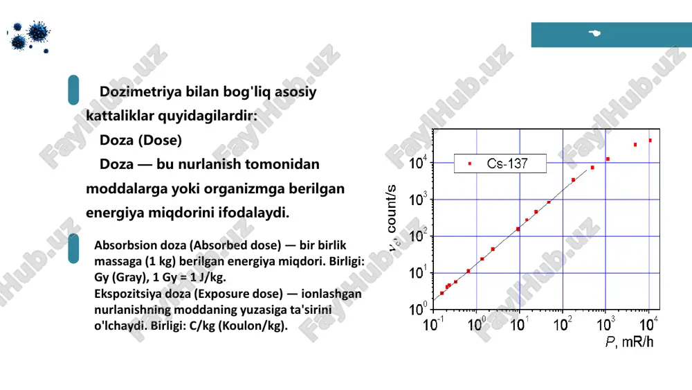 niq miqdori hisoblanadi. bu doza, asosan, to‘g‘ridan-to‘g‘ri nurlanishdan olingan energiyaning o‘lchovi bo‘lib, nurlanishning hujayralarga ta’siri va zarar darajasini belgilaydi. radioterapiya jarayonida, yutilgan doza to‘g‘ri belgilanishi kerak, chunki yuqori doza sog‘lom hujayralarga zarar etkazishi mumkin, shu bilan birga saraton hujayralari optimal tarzda yo‘q qilinishi kerak. nuklear tibbiyot (izotopli diagnostika va terapiya) defenses yutilgan doza va ekspozitsion doza izotopli tibbiyotda ham muhim ahamiyatga ega. radioaktiv izotoplar yordamida bemorning ichki organlariga nurlanish yuboriladi, masalan, yod-131 yordamida qalqonsimon bezni davolashda yoki pet (pozitron emissiya tomografiyasi) yordamida o‘tkaziladigan tekshiruvlarda. yutilgan doza izotopning organizmga ta’sir qilgan energiyasining miqdorini hisoblaydi. bu bemorning radiatsiya olish darajasini va xavfsizligini aniqlashga yordam beradi. radiatsion xavfsizlik  defenses yutilgan doza va ekspozitsion doza radiatsion xavfsizlikni ta’minlashda ham qo‘llaniladi. tibbiyot xodimlari, masalan, radiologlar, radioterapevtlar va radiatsiya xavfsizligi mutaxassislari, o‘zlarini radiatsion xavflardan himoya qilish uchun doimiy ravishda dozimetriya nazoratini o‘tkazadilar. radiatsion himoya qilish uchun yutilgan va ekspozitsion doza miqdori monitoring qilinadi, bu orqali …