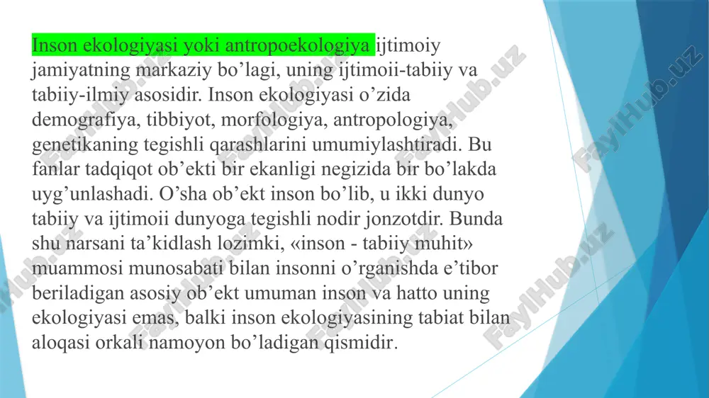 ri, ozon, azot (ii)- oksidi va formaldegid, sulfid gazi, vodorod sulfid, vodorod ftorid va sulfid kislotaning aerazoli, furfurol, metanol va etanol, seklogeksan va benzol, sulfat, xlorid, azot, kislota, etilen, propilen, butilen va amilin, 2-3 – dixlor-1,4 naftoxinon, sirka kislotasi va uning angidridi va boshqalardan tashkil topganlar. shunday ekan yer – odamzodning va barcha tirik organizmlarning hayot manbaidir, uni iqtisodiy, hayotiy va ekologik ahamiyati cheksizdir. ekologik ta’lim va tarbiya quyidagi asosli bilimlarni o’z ichiga oladi: -talaba va o’quvchilarni tabiat go’zalliklarni sevish, ulardan estetik zavq olish ruhida -jonli va jonsiz tabiatning rivojlanish qonuniyatlari, tabiat bilan jamiyat o’rtasidagi murakkab o’zaro munosabatlar, shuningdek, inson xo’jalik faoliyatining tabiatga ta’siri oqibatlari haqida bilim ekologik tarbiya – axloqiy tarbiyaning ajralmas qismidir. kishilarda ekologik ong va tafakkurni dialektik tushunishga yordam beradi. hamma bosqichlarda ekologik ta’lim va tarbiyani talab etilgan darajada amalga oshirish uchun bu vazifaning muhimligini va mas’uliyatini yaxshi bilgan yoshlarni tayyorlash zarur. image1.png image2.png image3.png image4.png image5.png …