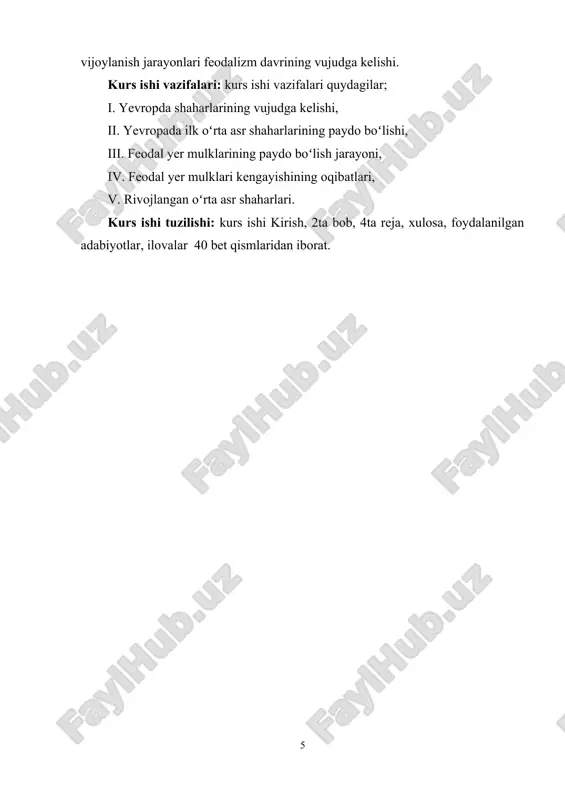 avrlarning oldingi bosqichlariga nisbatan aholi punktlari rivojlanishining yuqori darajasi. o'rta asrlar shahrining shakllanishi uchun shart-sharoitlar va omillar: o'rta asrlar shahrining shakllanishi uchun zarur shart-sharoitlar qishloq xo'jaligidagi taraqqiyot: hosildorlik, ixtisoslashuv va aholining bir qismini qishloq xo'jaligidan ozod qilish edi. shaharning shakllanishidagi demografik omillar: xomashyo bazasi, qishloq xo'jaligi aholisining hunarmandlar tovarlariga bo'lgan ehtiyojining ortishi. feodal mulkining shakllanishi quyidagilarni ta'minlaydi: 1. mehnatni intensivlashtirish 2. ishni tashkil etish 3. ixtisoslashuvga yordam beradi 4. hunarmandchilik ishlab chiqarishining rivojlanishi - aholining chiqib ketishi. feodal jamiyatining ijtimoiy-siyosiy tuzilishining shakllanishi: davlatning rivojlanishi (boshqaruv apparati). shahardan manfaatdor feodallar sinfining shakllanishi (mehnat, qurol-yarog', dabdabali buyumlar, temirchilik, kemasozlik, savdo, flot, pul muomalasini tashkil etish). shaharlarning paydo bo'lishi uchun shartlar: ijtimoiy mehnat taqsimoti. tovar aylanmasining rivojlanishi. rag'batlantiruvchi omil - bu avvalgi davrlardan beri saqlanib qolgan shahar markazlarining mavjudligi: qadimiy yoki vahshiy shahar.[footnoteref:1] [1: a. folenko «orta asrlar tarixi izoxli lugat» t-1979] hunarmandchilik va savdo-sotiqning rivojlanish darajasi (bozor uchun ishlaydigan professional hunarmandlarning paydo …