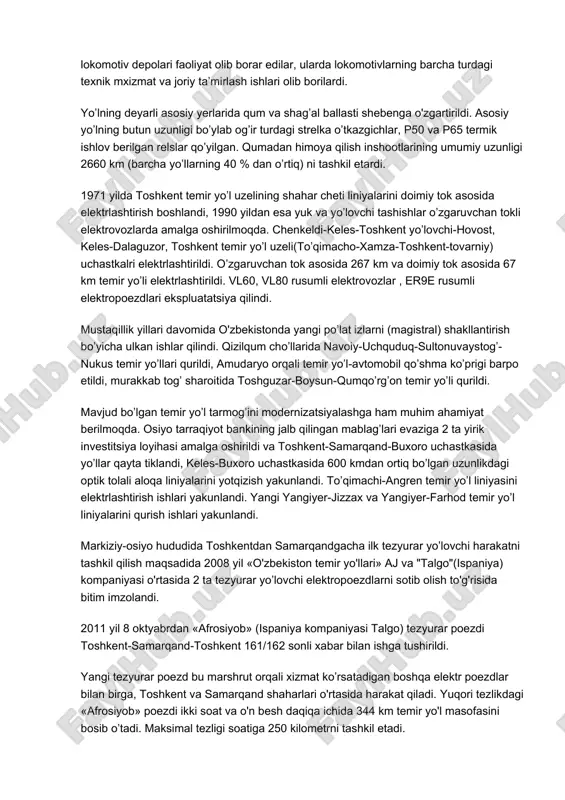 , termiz-qo’rg’on-tobe(1974), naymanko’l-nukus(1975), nukus-chimboy(1980). 1963 yildan beri kavkazorti temir yo’li bilan bog’laydigan parom kechuvi faoliyat olib bormoqda, bu yuklarni vagonlardan tushirmasdan yetkazish imkonini beradi. qo’ng’iroe beyneu (408km) muhim temir yo’l liniyasi hisoblanadi, uning 1972 yilda ishga tushirilishi natijasida o’rta osiyo sssrning ovropa qismiga chiqish imkonini oldi. bu liniyaning ekspluatatsiya qilish tajribasi uning muhim ahamiyatga ega ekanligini ko’rsatdi. 1990 yilda 1 mlrd tonna yuk va 1.3 mln yo’lovchilar bu yo’l orqali tashildi. 1982 yilda termiz shahri tumanida amudaryo orqali birlashtirilgan avtomobil-temir yo’l ko’prigi ishga tushirildi, bu o’z o’rnida afg’oniston bilan transport-iqtisodiy aloqalarni mustahkamlashga yordam berdi. 1931 yilda o’rtaosiyo temir yo’lida ashhobod-dushak va ashhobod-bami uchastkasida jahon tajribasida ilk bor teplovoz orqali tortatigan muntazam yo’lovchi va yuk tashish boshlandi. 1974 yilda yo’l sssr temir yo’l tarmog’ida birinchi bo’lib teplovoz orqali tortishga butunlay o’tib ketdi. 1933 yilda vagon xizmati va vagon uchastkalari tashkil qilindi, 1935 yilda ashhobod, charjou, qarshi, termiz, hovost stantsiyalarida vagon ta’mirlash …