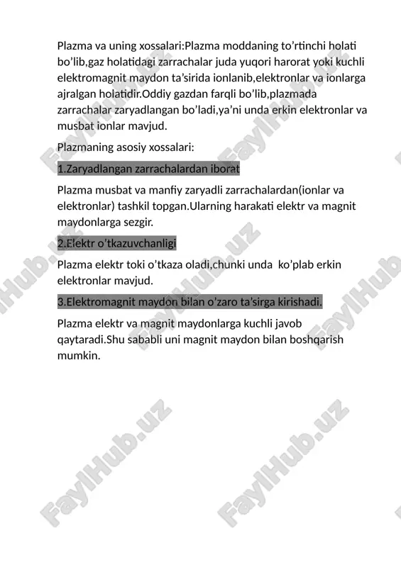 olib keladi.(cgapdagi 1-rasm bu hodisani ko’rsatadi) 3.plazmadagi kuchli o’zgarishlar natijasida lazer impulse olazmada to’lqin uyg’otadi.bu to’lqinlar kuchli elektr maydon hosil qiladi.(o’rtadagi rasmda ushbu to’lqin ko’rsatilgan) 4.chiqayotgan elektr nuri:ushbu elektr maydon elektronlarni ‘iz to’lqin’ ichida orqaga tortib,rtelativistik energiyaga ega electron nuriga aylantiradi.bu nur plazmadan chiqib ketadi (3-rasm) lazer plazma tezlatkichlarining kelajakldagi roli: lazer plazma tezlatgicharining kelajakdagi roli ilm-fan va texnologiyaning bir necha muhim yo’nalishlarida katta ahamiyat kasb etadi.ularnning ixchamligi,yuqori energiyali va arzon ishlash imkoniyati tufayli quyidagi sohalarda katta o’zgarishlar kutilmoqda: lazer plazmali tezlatgichlar tibbiyot sohasida,ayniqsa,onkologiya yo’nalishida katta istiqbollarni ochmoqda. 1.saraton kasalliklarini davolashda proton va ion lazer plazmali tezlatgichlar yordamida tezlatilib bevosita o’simta ti’qimalariga yo’naltiriladi. bu usulda sog’lom to’qimalarga zarar yetmaydi.oddiy terapiyaga nisbatan kamroq yon ta’sir bo’ladi. biotibbiy tadqiqotlarda lazer plazmali tezlatgichlar yordamida yaratilgan yuqori energiyali zarrachalar hujayra va dnk darajasidagi o’zgarishlarni tahlil qilish imkonini beradi. xulosa lazer plazma tezlatkichlari nafaqat fundamental fizikada,balki meditsina,materialshunoslik va yuqori aniqlikdagi tasvirlash sohalarida ham katta istiqbolga …
