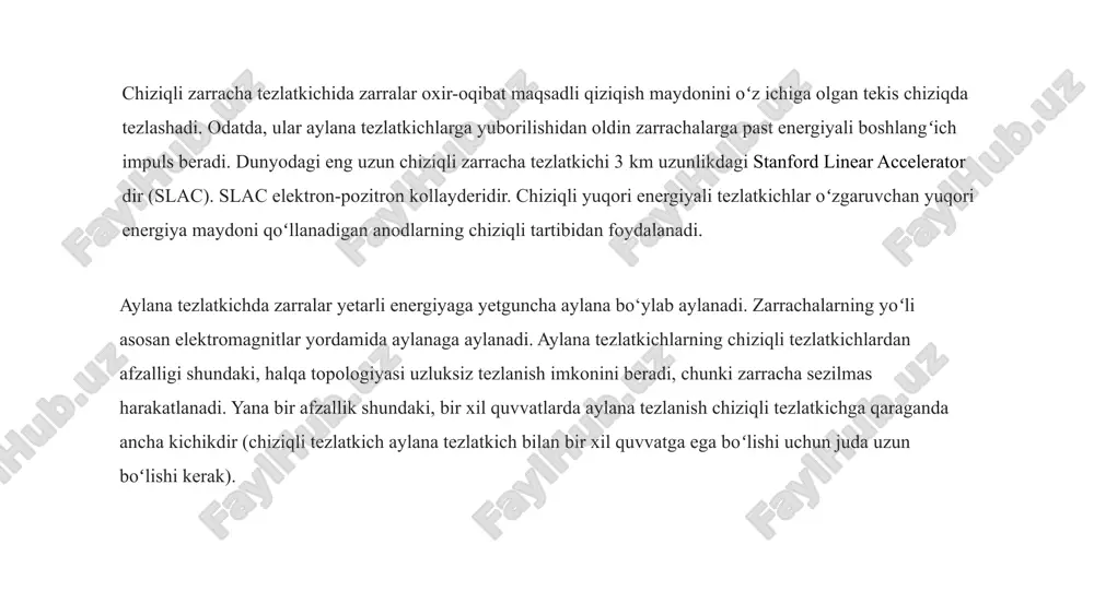 uvidir . ko'pincha ikkita sovitish suyuqligi zanjiri ishlatiladi, chunki birlamchi sovitish suvi halqasi reaktordan qisqa muddatli radioaktivlikni oladi. foydalanilgan adabiyotlar: 1. s.g. kalashnikov – yadro fizikasi. moskva, nauka, 1971. (yadro fizikasi asoslari, tezlatkichlar va ularning qoʻllanilishi keng yoritilgan.) 2. v.g. levich – tezlatkichlar fizikasi. moskva, energoatomizdat, 1983. 3. a.v. varlamov, m.a. kumakhov – zarralar fizikasi va tezlatkichlar. moskva, 2000. 4. j.d. jackson – classical electrodynamics. 3rd ed. wiley, 1998. (tezlatkichlardagi zaryadli zarrachalarning harakatiga oid na 5. a.s. sagdullayev – yadro fizikasi va uning amaliyotdagi qoʻllanilishi, toshkent, 2005. 6. o‘zbekiston milliy universiteti yadro fizikasi bo‘yicha ma’ruza matnlari (prof. sh.n. norqulov va boshqalar tomonidan tayyorlangan). 7. "yadro fizikasi asoslari" – o‘zbekiston respublikasi oliy va o‘rta maxsus ta’lim vazirligi tomonidan tasdiqlangan darsliklar. 8. https://uz.wikipedia.org e`tiboringiz uchun rahmat! image1.jpeg image2.png image3.png image4.png image5.jpeg image6.jpeg image7.jpeg image8.jpeg image9.png