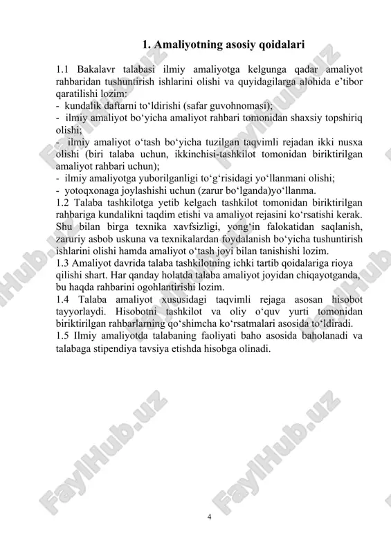 bajaril-ganligi to‘g‘risida izoh 1 2 3 4 5 6 amaliyot rahbarlarining imzosi: oliy o‘quv yurtidan ____________“____”_______20____yil. tashkilotdan____________“____”_______20____yil. ilmiy amaliyot davrida bajarilgan ishlar rejasi t/r ishning nomi amaliyotning haftalik o‘talishi bajaril-ganligi to‘g‘risida izoh 1 2 3 4 5 6 amaliyot rahbarlarining imzosi: oliy o‘quv yurtidan ____________“____”_______20____yil. tashkilotdan____________“____”_______20____yil. ilmiy amaliyot davrida bajarilgan ishlar rejasi t/r ishning nomi amaliyotning haftalik o‘talishi bajaril-ganligi to‘g‘risida izoh 1 2 3 4 5 6 amaliyot rahbarlarining imzosi: oliy o‘quv yurtidan ____________“____”_______20____yil. tashkilotdan____________“____”_______20____yil. ilmiy amaliyot davrida bajarilgan ishlar rejasi t/r ishning nomi amaliyotning haftalik o‘talishi bajaril-ganligi to‘g‘risida izoh 1 2 3 4 5 6 amaliyot rahbarlarining imzosi: oliy o‘quv yurtidan ____________“____”_______20____yil. tashkilotdan____________“____”_______20____yil. ilmiy amaliyot davrida bajarilgan ishlar rejasi t/r ishning nomi amaliyotning haftalik o‘talishi bajaril-ganligi to‘g‘risida izoh 1 2 3 4 5 6 amaliyot rahbarlarining imzosi: oliy o‘quv yurtidan ____________“____”_______20____yil. tashkilotdan____________“____”_______20____yil. ilmiy amaliyot davrida bajarilgan ishlar rejasi t/r ishning nomi amaliyotning haftalik o‘talishi bajaril-ganligi to‘g‘risida izoh 1 2 …