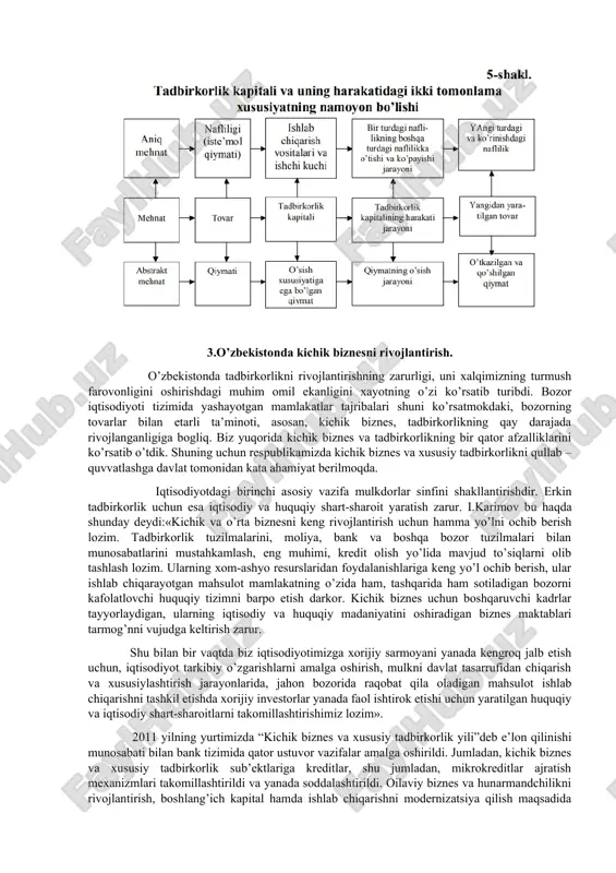 shaklida; g) tugallanmagan ishlab chiqarish va ehtiyot fondlari shaklida; d) yuqoridagilarning barchasi. 5. biznesning asosiy unsuri a) savdo; b) ishchi kuchi; v) mehnat; g) tadbirkorlik; d) xaridor marketing tamoyillari: «ehtiyojlarni toping va ularni qondiring» «ishlab chiqarayotganingizni sotishga uringandan ko’ra, sotish mumkin bo’lgan narsalarni ishlab chiqaring»