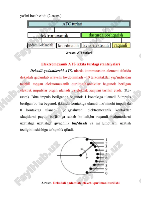 rl ga teng deb qabul qilingan. 5-rasm. elektronli ats ni soddalashtirilgan strukturali sxemasi 1. liniyalarni ulavchi blok (bcl), boshqa ats bilan aloqani tashkil etadi. 2. boshqa raqamli ats bilan bogʻlanganda signallar aloqa liniyalaridan (cl) raqamli koʻrinishda uzatiladi.agarda qoʻshni ats analogli boʻlsa,u holda raqamli signallar analog koʻrinishga aylantiriladi.ulavchi liniya (cl) kerakli miqdordagisini xisoblashda bitta cl yuklamani 0,8 erl teng deb qabul qilinadi. 3. kommutasiyalash maydoni (kp) bironbir elktron kommutaor koʻrinishida yoki nutqli “xotira qurilmasi koʻrinishida” (rzu) tashkil qilinishi mumkin.bu xolatda nutq raqamli koʻrinishdagi nutq avvalo rzuga yoziladi keyin esa tegishli qabullovchi abonent liniyasiga uzatiladi yoki boshqa ats ulavchi liniyasiga uzatiladi. zamonaviy raqamli ats paketlarni kommutasiyalash printsida tuziladi va ma’lumotlarni uzatishni ip protokoli asosida amalga oshiradi. shunday qilib,zamonaviy ats,kommutator vazifasini bajaruvchi, katta maxsuslashtirilgan kompyuter koʻrinishida boʻladi,qaysikim ma’lumotlarni uzatuvchi raqamli tarmoqning tarkibiga kiradi. bu erda ats orqali paqatgina nutqli (telefonli) ma’lumotlar uzatilmasdan kompyuterli ma’lumotlar,hamda audio va video ma’lumotlar ham uzatiladi. vaqt boʻyicha telefon …