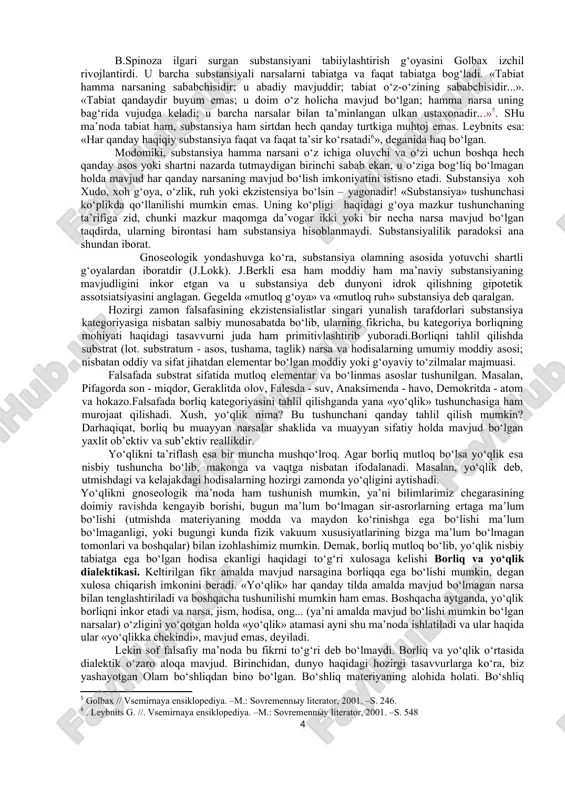 a mavjudlik esa voqelikning tashqi, ko‘zga tashlanadigan, shakliga aloqador va tajriba vositasida bilib olinadigan tomonini ifodalaydi. mavjudlik lot. exsisto (ekzistensiya) so‘zidan olingan bo‘lib, mavjudman degan ma’noni anglatgan. falsafada mavjudlik falsafasini yoqlovchi ekzistensializm deb nomlanuvchi butun bir ta’limot bor. borliqning muayyan ob’ektda va ayni vaqtda mavjud holda mujassamlangan qismini ifodalashda reallik deb ataluvchi yana bir tushuncha ishlatiladi. shuni qayd etish lozimki, xaydeggerning mavjudlik xususidagi mulohazalari mazkur muammoga doir falsafiy bahs-munozaralardan chetda turadi. bu hol xaydegger bahslashuvchi taraflarni engishga muvaffaq bo‘lgani bilan emas, balki uning falsafasi aksariyat masalalar va tushunchalar yuzasidan muloqot uchun zamin yaratmasligi bilan izohlanadi. fundamental ontologiya yo to‘laligicha qabul qilinadi, yo butunlay rad etiladi. xaydeggerning noortodoksal izdoshlaridan biri j.derrida uning ruh haqidagi mulohazalarini bir vaqtning o‘zida ham aksiomatik, ham aksiologik, ham aksio-poetik deb tavsiflaydi . xaydeggerning butun falsafasi haqida ham ayni shu gapni aytish mumkin. xaydegger gusserlning fenomenologik metodini o‘zlashtiradi, lekin uni borliq muammolarining tahliliga tatbiq etadi. hozirgi dunyoda …