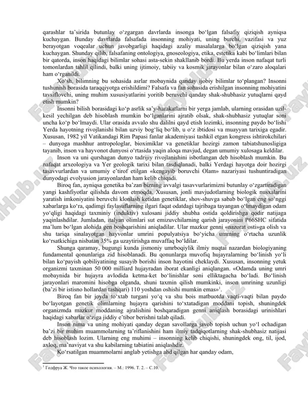 a farq qilib turadigan jihatlar mavjud. ibn sino, “inson boshqa barcha hayvonot olamidan so‘zi, tili va aqli, tafakkur qilishi bilan farq qiladi. inson aqli turli fanlarni o‘rganish yordamida boyiydi” , deb hisoblaydi. forobiy fikricha, inson o‘z tabiatiga ko‘ra hayotini tartibga keltirish, mustahkamlash va takomillashtirish uchun boshqa insonlarga muhtoj bo‘ladi. yakka holda hech kim buning uddasidan chiqa olmaydi. “inson shunday maxluqotki, u faqat jamiyatda o‘z ehtiyojlarini qondirishi va oliy ma’naviy darajaga ko‘tarilishi mumkin” . inson o‘z hayotining me’mori, ijodkori bo‘lmog‘i, o‘zida fozila xislatlar, iste’dodlarni tarbiyalashi lozim. bunga esa u jamiyatda yashab faoliyat ko‘rsatgandagina erishadi. inson ijtimoiy mavjudod. yolg‘izlik uzlat uni qashshoqlashtiradi, insoniy qiyofasini va baxtga olib boradigan iste’dodini yo‘qotadi. ibn xaldun insonga ijtimoiy voqelik sifatida qaraydi. undan ijtimoiy mohiyat izlaydi. inson jonzot sifatida ezgulik va yovuzlik olamidir. shunga ko‘ra, u umrining har daqiqasida yovuzlikdan ko‘ra ezgulikka, yomonlikdan ko‘ra yaxshilikka, nafratdan ko‘ra muhabbatga intilib yashashga mahkum etilgan aql sohibi, bebaho ne’matdir. inson …