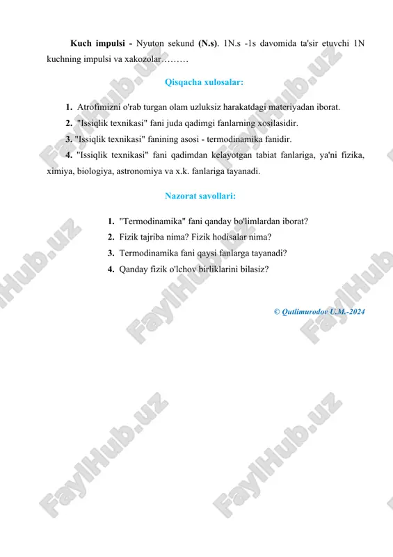 ga tayanadi? 4. qanday fizik o'lchov birliklarini bilasiz? © qutlimurodov u.m.-2024