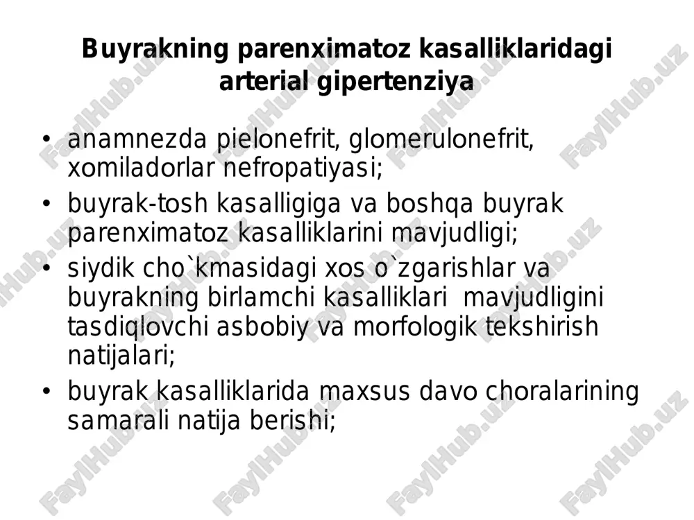 ositasini qo`shish maqsadli qb ga erishilmagan hollarda 2-3 dori vositalari kombinatsiyasini to`liq dozada buyurish muqaddam qabul qilingan dori vositasini to`liq dozada buyurish 2-3 dori vositalari kombinatsiyasini to`liq dozada buyurish gipotenziv dori vositalarining eng samarali kombinatsiyalari: α-blokatorlar β-blokatorlar angiotenzin ii retseptorlari antagonistlari kaltsiy antagonistlari diuretiklar aafi ilova: 1. uzluksiz chiziq umumiy populyatsiyada birga qo`llash maqsadga muvofiq bo`lgan dorilar; 2. uzilgan chiziqlar birga qo`llash maqsadga muvofiq bo`lmagan dorilar. •alohida holatlar •1. •yakkalangan sistolik ag •diuretiklar, ka •2. •metabolik sindrom •aafi, ka, ara •3. •qandli diabet ii tipi •aafi, ara •4. •homiladorlik •ka, bab, metildofa •5. •glaukoma •bab •6. •aafi ta`sirida yo`tal paydo bo`lganda •ara •7. •prostata bezining xavfsiz giperplaziyasi •α-adrenoblokatorlar arterial gipertenziya turli holatlar bilan kelganda gipotenziv dori vositalarini qo`llashga tavsiyalar gipertonik krizni shifoxonagacha bo`lgan bosqichda davolash chora- tadbirlarining majmui: umumiy chora-tadbirlar dorilar bilan davolash qat`iy yotoq tartibi, o`pka shishi xavfi bo`lganda – o`tirgan holda; arterial gipertenziyaning monitoringi va har 10-15 minutda …
