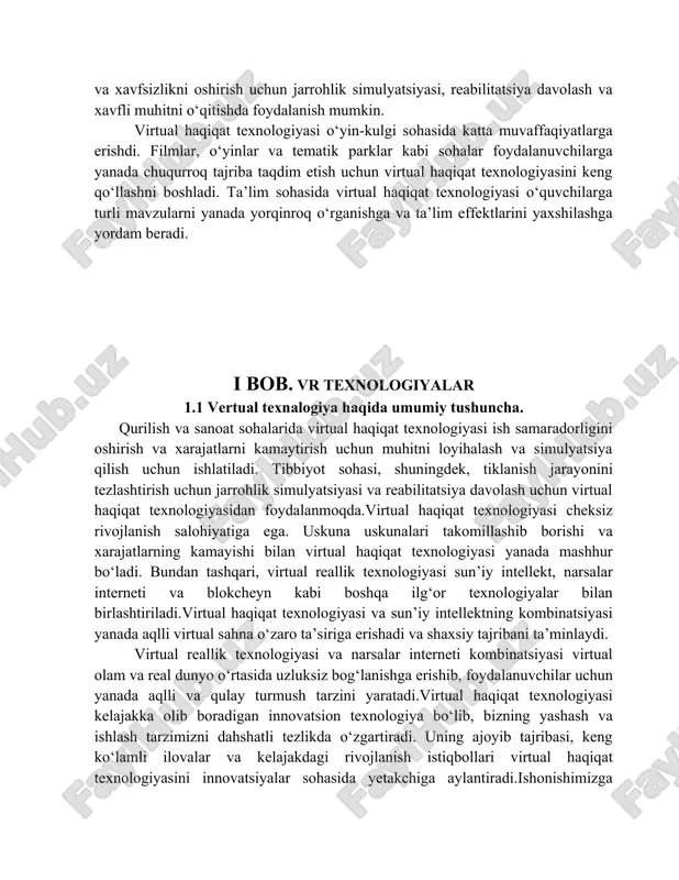 vr) foydalanuvchiga uch o‘lchamli dunyo bilan o‘zaro aloqada bo‘lish va uni kezish imkonini beruvchi eshitish vositasi yoki boshqa qurilmalar orqali tajriba qilish mumkin boʻlgan simulyatsiya muhitini yaratish uchun kompyuter texnologiyasidan foydalanishni anglatadi. vr texnologiyasi ko‘pincha foydalanuvchi harakatlarini kuzatib boruvchi sensorlarni o‘z ichiga oladi, bu esa ularga virtual olamdagi ob’ektlar atrofida harakat qilish va o‘zaro ta’sir qilish imkonini beradi. vr so‘nggi yillarda tobora ommalashib bormoqda va o‘yin-kulgi, ta’lim va treningda, shuningdek, sog‘liqni saqlash va arxitektura kabi sohalarda qo‘llaniladi. vrning ba’zi potentsial afzalliklari orasida yaxshilangan o‘rganish, xavfli yoki yuqori xavfli vaziyatlarda xavfsizlikni yaxshilash va kirish qiyin yoki imkonsiz bo‘lishi mumkin bo‘lgan tajribalardan foydalanish imkoniyatini oshirish kiradi. virtual voqelik (vr) immersiv texnologiya boʻlib, u haqiqiy muhitga o‘xshab, simulyatsiya qilingan muhit yaratadi. bu, odatda, foydalanuvchi harakatlarini kuzatuvchi hamda o‘zini boshqa dunyoda bo‘lgandek his qiladigan tasvir va tovushlarni aks ettiruvchi vr garniturasidan foydalanishni o‘z ichiga oladi. vr texnologiyasi so‘nggi yillarda grafika, kuzatish va teginish bilan …