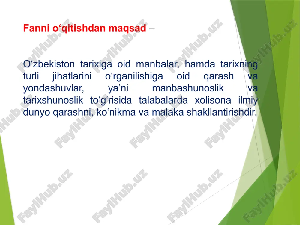 xususiyatlarini tahlil etish yozma manbalar to‘g‘risida talabalarga ma’lumot berishda ularning har birining o‘ziga xos xususiyatlarini ajratib ko‘rsatish juda muhimdir. chunki har bir manba, asar albatta boshqalardan qator xususiyatlari bilan, qaysi voqealar bayonining mavjudligi bilan, qay tarzda bayon etilishi bilan, qanday manfaatlarni ifoda etgani bilan o‘zaro farqlanib turadi. asarning o‘ziga xos xususiyatlarini aniqlashda uning qanday tarixiy asarlarga o‘xshashligi, ulardan farqi hamda qanday manbalardan foydalanib yaratilganligiga alohida e’tibor berish zarur. asarning ilmiy ahamiyatini aniqlash yozma manbadagi asar mazmunining tahlili, uning tarix fani taraqqiyotiga qo‘shgan yangiligi, hissasini belgilash bilan yakunlanadi. ya’ni, qaysi voqealar birinchi bor yoritilgan? avvalgi yoritilgan voqealar bayoni qay tarzda talqin etilgan? asarda bayon etilgan voqealar yurtimiz taraqqiyotiga qay tarzda ta’sir etgan? aynan shu masalalar asarning yurtimiz tarixini o‘rganishdagi ilmiy ahamiyatini ochib berishga xizmat qiladi. manbaning o ‘rganilishi, uning tarixnavisligi manbaning o‘rganilish tarixi maxsus tarixnavislik yordamchi fanida tadqiq etilsa-da, manbashunoslikda ham uning to‘g‘risida ixcham ma’lumot berish zarur deb o‘ylaymiz. bunda, asosan …