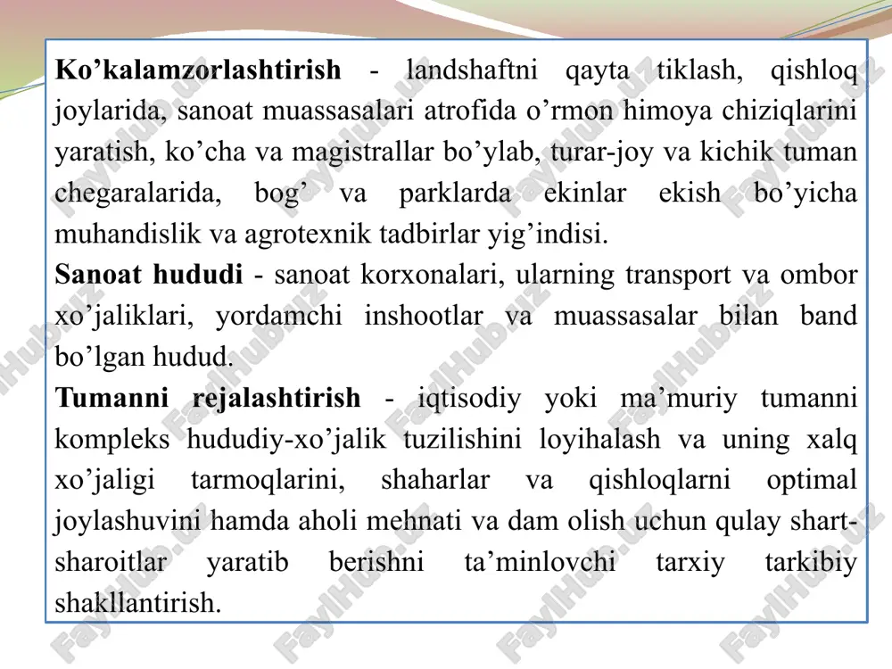 ahar – 250-500 ming kishi; katta shahar – 100-250 ming kishi; o'rta shahar – 50-100 ming kishi; kichik shahar – 50 minggacha. nima uchun shaharning ayrim qismlari har doim odamlar bilan gavjum, boshqa joylarida esa odamlar ko’rinmaydi? qachon biz aholi yashaydigan joyni shahar deb ataymiz, qaerda shahar tugaydi va qaerda shahar atrofi boshlanadi? shahar mavzusiga oid bo’lgan bunday savollarni juda ko’p berish mumkin. lekin javoblari har doim aniq emas. nazariyada va amaliyotda bunday savollarga javob qidirish bilan shaharning qonuniyatlari va tuzilishi qoidalarini o’rganuvchi maxsus fan shug’ullanadi. bu fan - shaharsozlik deb ataladi. shaharsozlik arxitektura zaminida vujudga kelgan. ko’plar uni hozirgacha arxitekturaning bir bo’limi deb hisoblaydilar. haqiqatdan ham barcha buyuk shaharsozlar ma’lumot bo’yicha arxitektorlardir. ammo hozirgi kunda shaharsoz uchun arxitekturaviy bilimlar yetarli emas – u ijtimoiy fanlarni, gigienani, iqtisodiyot va ekologiyani, transportni tashkil etish va shahar xo’jaligini boshqarishni yaxshi tushunishi kerak. bir so’z bilan aytganda shaharsozlik arxitekturaning bir bo’limi emas, balki …