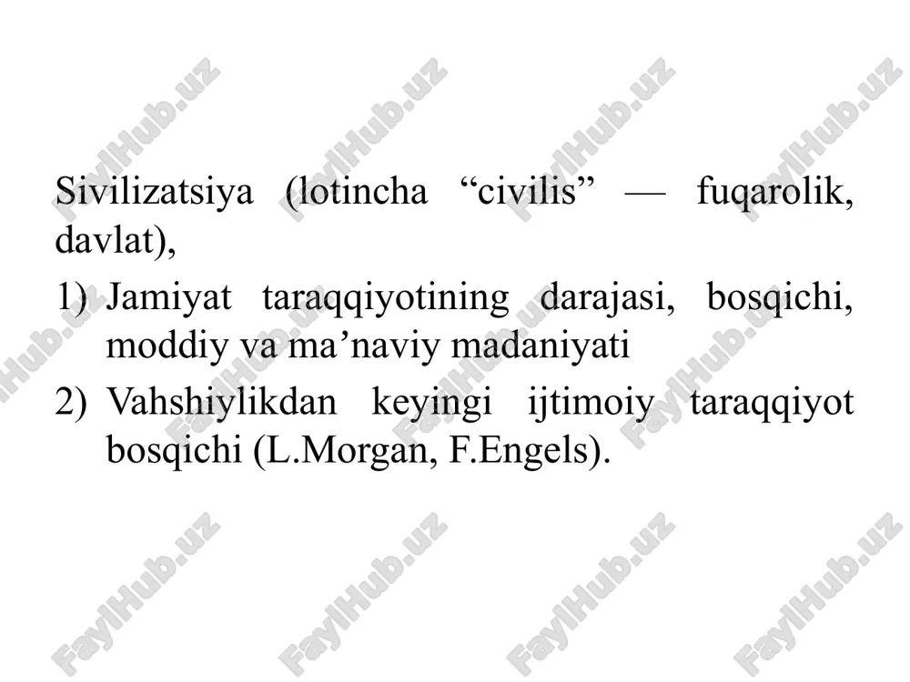 qa sivilizatsiyalardan ajralib turadi: birinchisi, islom sivilizatsiyasi e’tiqodiy madaniyatda mujassasm topgan bo‘lib, dinning asosiy maqsadi tavhid, ya’ni yolg‘iz yaratuvchini tan olishga qaratilgan. shu sabab unda olamlar va osmonu erlarning paydo qiluvchisi, avvalu oxir bo‘lgan zot masalasi birinchi o‘ringa qo‘yiladi. bunday aqida islom sivilizatsiyasining shakllanishi va rivojida katta rol o‘ynagan. ikkinchisi, u umumbashariy sivilizatsiya sanalib, biror bir geografik mintaqa va hudud, millat yoki tarixiy davr bilan bog‘lanib qolmaydi. balki u mutloq bashariyatga taalluqli, barcha kishilar undan foydalanishlari, unga hissa qo‘sha olishlari mumkin. islom hazorasi insonni alloh taoloning eng muhim mavjudoti ekanligi uqtiradi. kishining sa’yi harakati uning baxti va farovonligiga qaratilgan bo‘ladi va bunday maqsadga erishish uchun qilingan har bir harakat alloh yo‘lidagi “xolis amal”, deya ta’kidlanadi. uchinchisi, ushbu sivilizatsiya insoniyatga ko‘p narsani bergan. dastlab, islom tarqalgan paytlarda qadimiy madaniyat va ma’rifatga ega xalqlar uni qabul qildilar. keyin islom olamida ilmu fan rivojlandi va natijada u barchaga ilm, ma’rifat, insonparvarlik, ezgulik, adolat, …