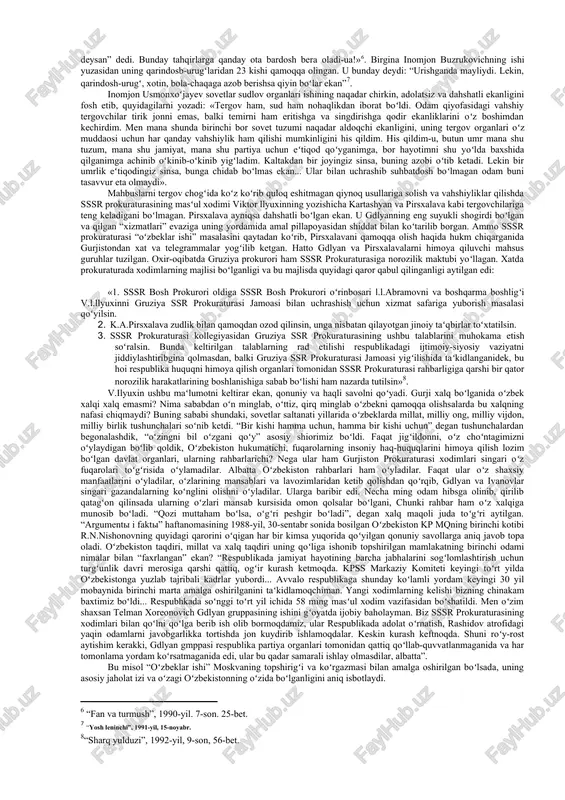 ing namoyandalari tomonidan maʻqullandi va qoʻllab-quvvatlandi. davlat tili haqidagi qonun qabul qilinganidan keyingi yillar mo-baynida respublikada katta ish qilindi. oʻzbek tilini davlat hokimi-yati va boshqaruv organlarida, sudlarda, davlat notarial idoralarida qoʻllash toʻgʻrisidagi moddalar roʻyobga chiqarildi. xalq taʻlimi, fan sohalarida, ommaviy axborot vositalarida tub oʻzgarishlar amalga oshirildi. koʻplab tarixiy nomlar tiklandi, atamalar milliy til asosla-riga muvofiq yangilana boshlandi. davlat tili respublika ijtimoiy hayotiga chuqurroq kirib bordi. ayni paytda boshqa milliy tillarni oʻrganish va ulardan foydalanish uchun sharoitlar yaratildi. til muammosiga jiddiy ilmiy-amaliy tarzda yondashuv taʻminlandi. bu esa, qonun qabul qilish arafasida ayrim kishilarda pay do boʻlgan til muammolari atrofida, xususan, davlat tili bilan bir qatorda rasmiy til ham eʻlon qilinarmish, degan uydirmalar, soxtakorliklar va siyosiy oʻyinlarni bartaraf etdi. respublikada yashaydigan boshqa xalqlarning tillarini oʻrganish va qoʻllash erkinligi taʻminlanishi bilan birga oʻzbekistonda aholi​ning mutlaq koʻpchiligi foydalanadigan bitta davlat tili boʻlishi ke-rak, degan nuqtayi nazarga amal qilindi. paxta ishi. qatagʻonlikning navbatdagi yangi bosqichi …
