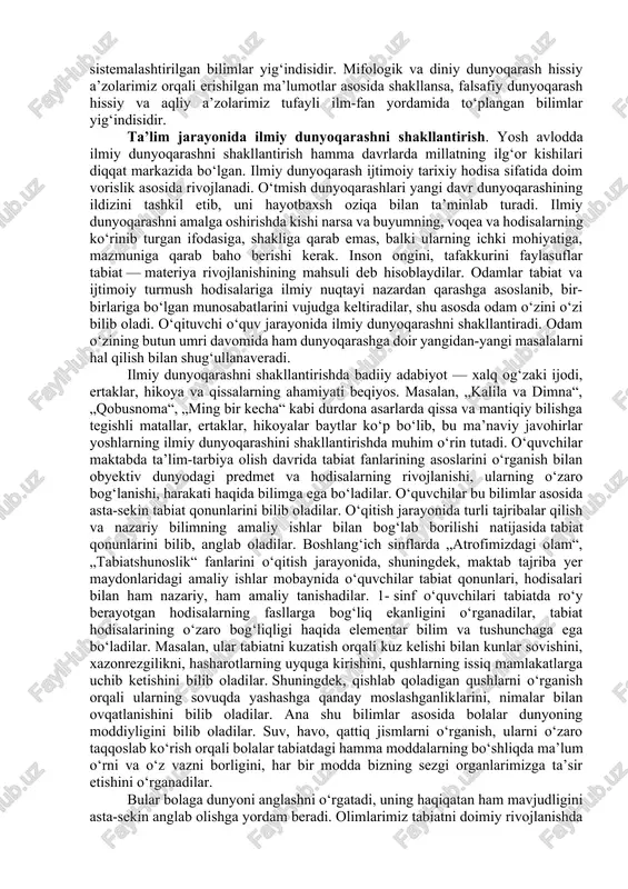 shu omillar qatoriga kiradi. bu omillarning hammasi bir kuch va samara bilan harakat qilmasligi fanga ma’lum. shu sababli qarashlar stixiyali tarzda vujudga kelishining oldini olish hamda dunyoqarashni yo‘naltirilgan tarzda shakllantirish omillarini boshqarishni o‘rganib olish muhimdir. dunyoqarashning psixologik qurilishini bilish emotsional va irodaviy komponentlarni o‘z ichiga oladi. dunyoqarashning bilishga oid komponentlari „dunyoni idrok etish, dunyoni mu- shohada qilish“, „dunyoni tushunish“ singari terminlar bilan ataladi. dunyoqarash tarkibiga kishilarning olamni bilish va baholashga oid bo‘lgan ishonch va e’tiqodlari, niyat va maqsadlari, ideallari, orzu-umidlari, ular faoliyatiga ma’lum yo‘nalish beruvchi barcha qadriyatlar ham kiradi. demak, dunyoqarash o‘z ichiga dunyoni his qilish, dunyoni tushunish jarayonlarida hosil bo‘ladigan iroda, idrok, kayfiyatlarni ham qamrab oladigan tushunchadir. dunyoqarashning ikkita darajasi mavjud. uning birinchisini kishilarning kundalik hayotiy amaliy tajribasi hamda kasbiy faoliyati asosida to‘plangan bilimlar, tasavvurlar, qarashlar tashkil qilsa, ikkinchisini ilm-fan tufayli to‘plangan nazariy bilimlar, g‘oyalar yig‘indisi tashkil etadi. ularning ikkalasi bir-biri bilan uzviy bog‘langan bo‘lib, bir-birini to‘ldiradi. dunyoqarash qotib …