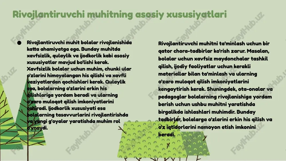 lari rivojlanganligi aniqlandi. bu ko'nikmalar kelajakda ularning ta'lim va ijtimoiy hayotida muhim rol o'ynaydi. 2023 o'yin maydonchasi bolalarga xavfsiz muhitda o'zlarini ifoda etish imkonini beradi. tadqiqotlar shuni ko'rsatdiki, o'yin jarayonida bolalar o'z his-tuyg'ularini yanada erkin ifoda eta olishadi, bu esa ularning psixologik rivojlanishiga ijobiy ta'sir ko'rsatadi. 2024 kelajakda guruh o'yin maydonchasining tajribalaridan kelib chiqib, o'yin faoliyatlarini yanada rivojlantirish va bolalar uchun yangi o'yin turlarini kiritish rejalashtirilmoqda. bu orqali bolalar o'rtasida ijtimoiy ko'nikmalarni rivojlantirish va jismoniy faoliyatni oshirish maqsad qilingan. 2025 maktabgacha ta'lim tashkilotlarida guruh o'yin maydonchasi guruh o'yin maydonchasi - bu bolalar birgalikda o'yin o'ynashlari uchun mo'ljallangan joy. u bolalarning ijtimoiy ko'nikmalarini rivojlantirishda muhim ahamiyatga ega. maktabgacha ta'limda guruh o'yin maydonchalari bolalarga hamkorlik qilish, o'zaro muloqot va muammolarni hal qilish imkoniyatini beradi. shu bilan birga, bunday maydonlar bolalarning yaratuvchanligini oshiradi va o'z-o'zini ifoda etishlariga yordam beradi. bolalarning rivojlanish muhitida guruh o'yin maydonchasi o'zaro munosabatlarni mustahkamlash, jamoa ruhini shakllantirish va o'yin …
