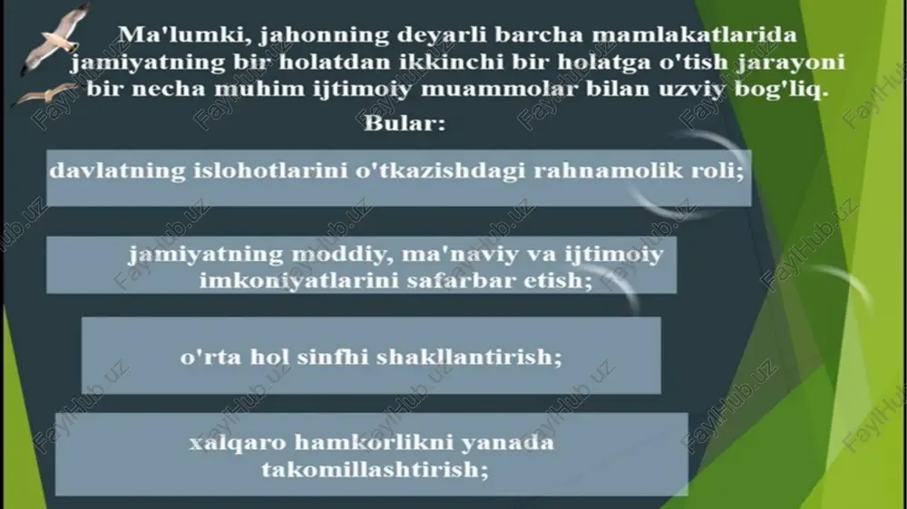 an farqli o'laroq, demokratik yo'l bilan tayyorlangan bo'lib, unda yillar davomida sinovdan o'tgan umuminsoniy qadriyatlar o'z aksini topganligi, u ko'plab taraqqiy etgan mamlakatlarning tajribalarini o'ziga singdirganligi alohida uqtirildi. shuning uchun ham mazkur konstitutsiya har qanday yetakchi mamlakatning konstitutsiyasi bilan bahslasha olishi mumkin», - deb ta'kidlandi. 1992-yil 8-dekabrda xii chagiriq o'zbekiston respublikasi oliy kengashining xi sessiyasi bo'ldi. unda «o’zbekiston respublikasi konstitutsiyasini qabul qilindi. 0’ zbekistonda hokimiyat bo'linishi tamoyillariga amal qilinib, birinch qonun chigaruvehi, ikkinch ijro etuvchi va uchinchi sud hokimiyati joriy etilib, konstitutsiyada mustahkamlandi. bu organlar faoliyati erkin, bir-biridan mustagil bo'lib, ayni vaqtda bir-biri bilan chambarchas bog liqdir. bugungi siyosiy partiyalardagi o’zgarishlar o'zbekiston xalq demokratik pastivasiga (qitgacha nomlanishi ~ orzbekivon xdp) 1991 wl 1 perabaagl pationlog tess quiultoyi bugungi fund *abekston xalq demokratik partiyasi_ushbu viarga 0°z safida 424.5 mingdan ziyod a'zolari_ bilan bormogda. partiva a‘zolarini. bevosita birlashtiradigan 9955 ta boshlang’ich tashkilot faolivat ko'rsatyapti. hi qrzbekistoa “4 partiyasi 1995 yil 18 buguogi …