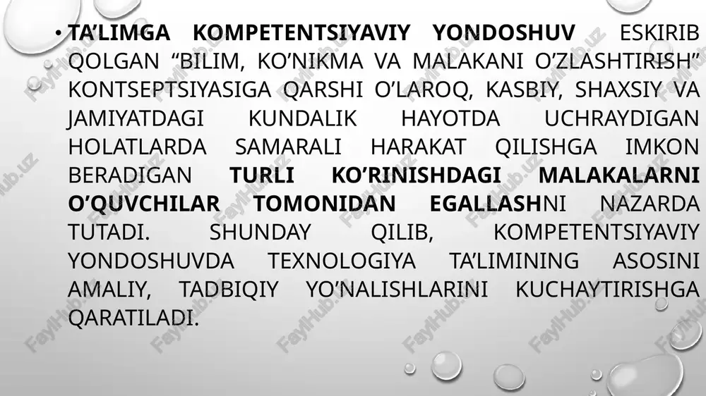 texnologiya va uni o’qitish fanini o’rganishning asosiy vazifalari: ta’lim - tarbiya jarayonida tayanch kompetentsiyalarni matematika fani mazmuniga oid umumiy kompetentsiyalar bilan birgalikda shakllantirish; fanlar integratsiyasini inobatga olgan holda ta’lim mazmunini hayot va texnika taraqqiyoti bilan bog’lash, ongli ravishda kasb tanlashga yo’naltirish orqali o’quvchilarda mustaqil ijodiy fikrlash kompetentsiyasini shakllantirish va rivojlantirishdan iborat. davlat ta’lim standartining maqsadi — umumiy o‘rta ta’lim tizimini mamlakatda amalga oshirilayotgan ijtimoiy-iqtisodiy islohotlar, rivojlangan xorijiy mamlakatlarning ilg‘or tajribalari hamda ilm-fan va zamonaviy axborot-kommunikatsiya texnologiyalariga asoslangan holda tashkil etish, ma’naviy barkamol va intellektual rivojlangan shaxsni tarbiyalashdan iborat. davlat ta’lim standartining (2020-yil) vazifalari quyidagilardan iborat: umumiy o‘rta ta’lim mazmuni va sifatiga qo‘yiladigan talablarni belgilash; milliy, umuminsoniy va ma’naviy qadriyatlar asosida o‘quvchilarni tarbiyalashning samarali shakllari va usullarini joriy etish; o‘quv-tarbiya jarayoniga pedagogik va zamonaviy axborot-kommunikatsiya texnologiyalarini joriy etish, umumiy o‘rta ta’lim muassasalarining o‘quvchilari va bitiruvchilarining malakasiga qo‘yiladigan talablarni belgilash; kadrlarni maqsadli va sifatli tayyorlash uchun ta’lim, fan va ishlab chiqarishning samarali …