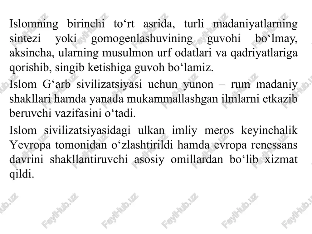 qtisodiy tanazzulning tobora kuchayib borishi natijasida abbosiylar imperiyasi parchalana boshladi. natijada, shimoliy afrika va yaqin sharqda fotimiylar (909-1171) sulolalari paydo bo‘lib, hozirgi misr, sitsiliya, jazoir, tunis va suriyaning bir qismini o‘z ichiga olgan katta hududni boshqardi. aynan shu davrdan markaziy osiyo va unga qo‘shni ba’zi yirik shaharlarning islom dunyosi rivoji uchun qo‘shayatgan hissalari namoyon bo‘la boshladi. saljuqiylar esa, sharqiy musulmon yerlarni boshqarib jumladan, eron, iroq, anadoli va markaziy osiyo hududlarini o‘z nazorati ostiga oldilar. mamluklar davlati bu asrlarda nasroniylar ham ancha kuch-quvvatga erishib, muqaddas erni musulmonlardan qaytarib olishni maqsad qilgan holda butun yevropani oyoqqa turgizib salib yurishlarini boshlab yubordilar. natijada, ayyubiylar (1179-1260)ning mashhur rahbari salohiddin (evropada saladin nomi bilan mashhur bo‘lgan) o‘z harbiy qul askarlari tomonidan 1249 yilda oxirgi ayyubiy sultonini ag‘darishdi. keyinchalik “mamluk” deb nomlanuvchi va (arab. egalik qilish) ma’nosini anglatuvchi bu qullar mamluklar nomi bilan tanilib, 1517 yilgacha suriya va misrni boshqarganlar. mug`ullarning islom sivilizatsiyasiga ta’siri. xulaguxon berkaxon …