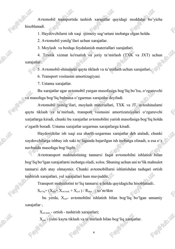 transportda logistika xarajatlarini va tariflarni shakllantirish - Page 4