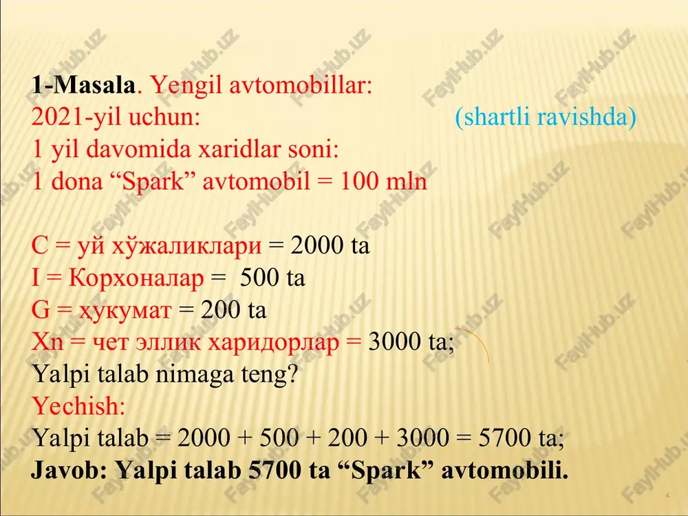 xo ba baxojah bowka omhaviviaph, annu tana6ra tabcup kypcatybun omunnaphy ukku rypyxra oynuww mymkuh:- 1. baxo 2. baxogah omunnapnu; 6owka omunnap 1. mon3 ctabkacu camapacn; 2.b0unuk camapacu ek pean kacca kongaukknapu camapacy; 3. umnopt xapuganap camapacu. umnopt xapuvaaap camapach 2, ajimmm tajiabhhht baxo ba baxojiah bouwka ommvvjliaph. ymymuii tajiabhmht baxofa bofjimk byjimatah ommjuiaph tabcmphja ad 9iph ym3mfu yvhita ekv yatita chjdkmm im. hatidkajia mabjiym baxo jiapaxqkachta moc kejtybouvm tajiab kmjimhaettah mwjuimm maxcyjiot xaxkmh y3tapaiim. wy co xkamu tajiab ba takjim® xamjia hapxjiap jiapaxkkach bapyua makpouktucoamm mojiejuiap ty3mjimluimhuht acoch xmcobjiahaiim. oddiy ko'rinishda bu ko'rsatkichlarning o'zaro bir -biriga bog'liqligi grafik yordamida aks ettiriladi (a -chizma). r narxlar darajasi r milliy mahsulotning real hajmi a-chizma. jami talab, jami taklif va narxlar darajasi o'rtasidagi o'zaro bog'liqlik. as ad talab egri chizig'i taklif egri chizig'i 3, at takjiu® ppa®uhth ba ommjijiaph, 3. ajm takjim® tpa®hth ba omajitiaph, 3, ajm takjim® tpa®uth ba omvjijiaph. mkthucoamet wu1a6 …