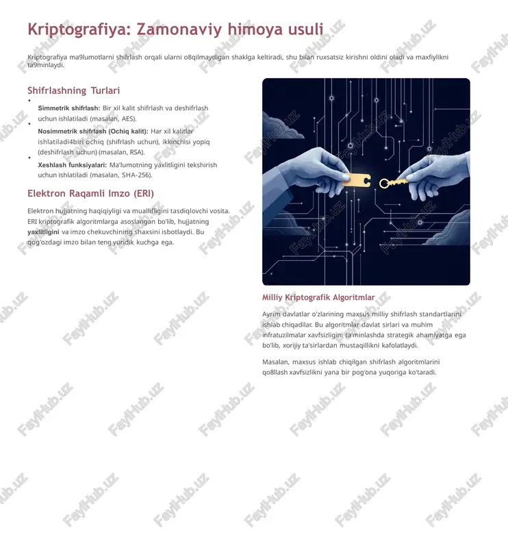shirish dasturlari. har bir xodim tahdidlarni tan olishi va ularga to'g'ri munosabatda bo'lishi kerak. ijtimoiy muhandislik phishing, vishing (ovozli fishing) va boshqa ijtimoiy muhandislik hujumlariga qarshi ehtiyot choralarini o'rgatish. hech qachon shaxsiy ma'lumotlarni tasdiqlanmagan manbalarga bermaslik asosiy qoida. maxfiy ma'lumotlarning boshqaruvi maxfiy ma9lumotlarni noto8g8ri foydalanishdan saqlash, ya'ni faqat "bilish zarurati" (need-to-know) tamoyili asosida kirishni cheklash va ularni tashkilotdan tashqariga olib chiqishni nazorat qilish. muntazam ravishda simulyatsiya qilingan phishing hujumlarini o'tkazish xodimlarning tayyorgarligini baholashning samarali usulidir. zaxiralash va tiklash jarayonlarining amaliy ahamiyati real hayot misollari zaxiralashning naqadar hayotiy muhimligini ko'rsatadi. tiklash vaqti (rto) va tiklash nuqtasi (rpo) har qanday biznes uzluksizligi rejasining ajralmas qismidir. vaziyat 1: muvaffaqiyatli tiklanish kompaniya a: kiberhujum (masalan, ransomware) natijasida kompaniyaning asosiy serverlari shifrlangan. biroq, ular doimiy ravishda uzoqdagi (off-site) va o'zgarmas (immutable) zaxira nusxalarini yaratib kelishgan. natijada: faollar hujumdan keyin qisqa muddatda (taxminan 2 soat ichida) o'z ishini to'liq tikladi. moliyaviy yo'qotishlar minimallashtirildi. mijozlarga xizmat ko'rsatishda …