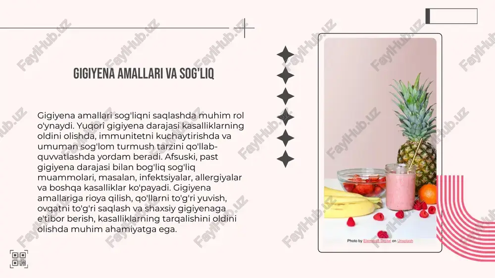 r odatda epidemiya yoki muayyan kasalliklar tarqalishini kamaytirish maqsadida amalga oshiriladi. bunday tadbirlar sog'liqni saqlash tizimining samaradorligini oshirishga yordam beradi. misollar: vaksinatsiya, tekshiruvlar, profilaktik muolajalar. foydasi: maqsadli profilaktik chora-tadbirlar kasalliklar tarqalishini kamaytirishga xizmat qiladi. ular jamoatchilik salomatligini yaxshilash, kasalliklarning oldini olish va uzoq muddatda jamiyatda sog'lom turmush tarzini ta'minlashda muhim rol o'ynaydi. photo by element5 digital on unsplash umumiy profilaktik chora-tadbirlar sanitariya va gigiyena qoidalari umumiy profilaktik chora-tadbirlar, jamoatchilik sog'ligini saqlash va kasalliklarning tarqalishini oldini olish maqsadida amalga oshiriladi. bular sanitariya qoidalariga rioya qilish, jamoat joylarida tozalikni ta'minlash va zaruriy gigiyena me'yorlarini bajarishni o'z ichiga oladi. sog'liqni yaxshilash natijalari umumiy profilaktik chora-tadbirlar sog'liqni yaxshilash va kasalliklar oldini olishga xizmat qiladi. ular jamoatchilikda kasalliklarning tarqalishini kamaytiradi va sog'lom turmush tarzini rag'batlantiradi. kasalliklar oldini olish bu chora-tadbirlar turli kasalliklarning, masalan, infeksion kasalliklar, oldini olishda muhim ahamiyatga ega. sanitariya va gigiyena qoidalariga rioya qilish orqali, jamoatchilikning umumiy salomatligini yaxshilash mumkin. individual profilaktik chora-tadbirlar …