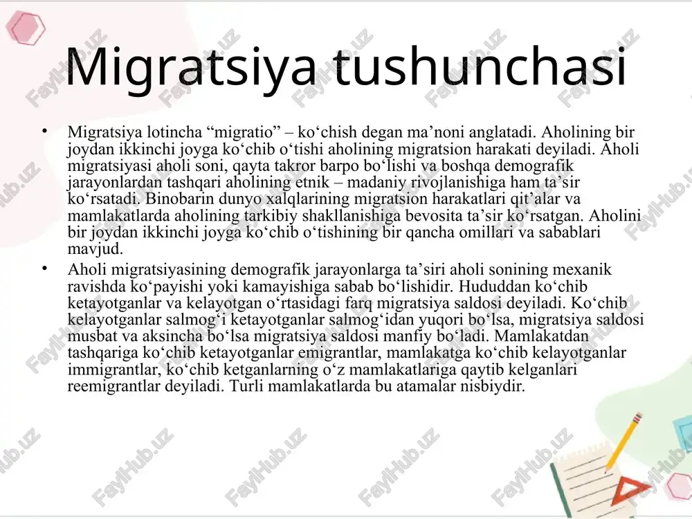 x asr va xx asrning boshida sodir bo‘lgan migratsiyalar ham asosan yevropadan amerikaga yo‘nalgan edi. agar xix asrning o‘rtalarida yevropadan amerikaga ko‘chib o‘tayotganlarning soni o‘rtacha 200 dan 400 ming kishigacha tashkil qilgan bo‘lsa, xx asrning boshida bu 1,5 mln kishini tashkil qildi. umuman, xix asr va 1914 yilgacha yevropadan 50 mln kishi chiqib ketgan. bu davrda rivojlangan davlatlar tomonidan dunyoni bo‘lib olish harakati boshlanib, mustamlakachilik siyosati ham aholining migratsion harakatlariga sabab bo‘ldi. birinchi jahon urushi (1914-1918 yy) davrida aholi migratsiyasi o‘ziga xos xarakterga ega bo‘ldi, urushdan so‘ng yevropa aholisining amerika qit’asiga ko‘chish harakati yangilandi, endi bu harakat janubiy amerikaga ham yo‘naldi. 1930 yillardagi yevropada siyosiy o‘zgarishlar yuz berishi oqibatida migrantlarning ko‘pchiligini siyosiy sabablar tufayli ko‘chayotganlar tashkil eta boshladi. 1918-1939 yillar mobaynida yevropadan 9 mln kishi chiqib ketdi. ii jahon urushidan keyingi migratsiyalar ikkinchi jahon urushi migratsion harakatlarning yangi yo‘nalishlarini yuzaga keltirdi. gitler germaniyasi asoratga solgan mamlkatlardan millionlab kishilarning qochishi, bosib …
